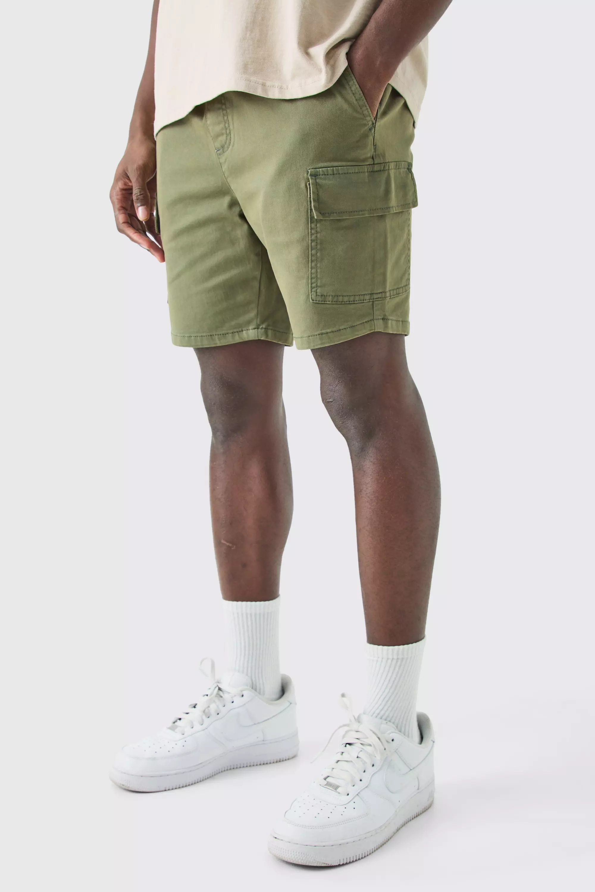 Skinny Fit Cargo Shorts Khaki