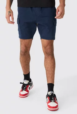 Navy Skinny Fit Cargo Shorts