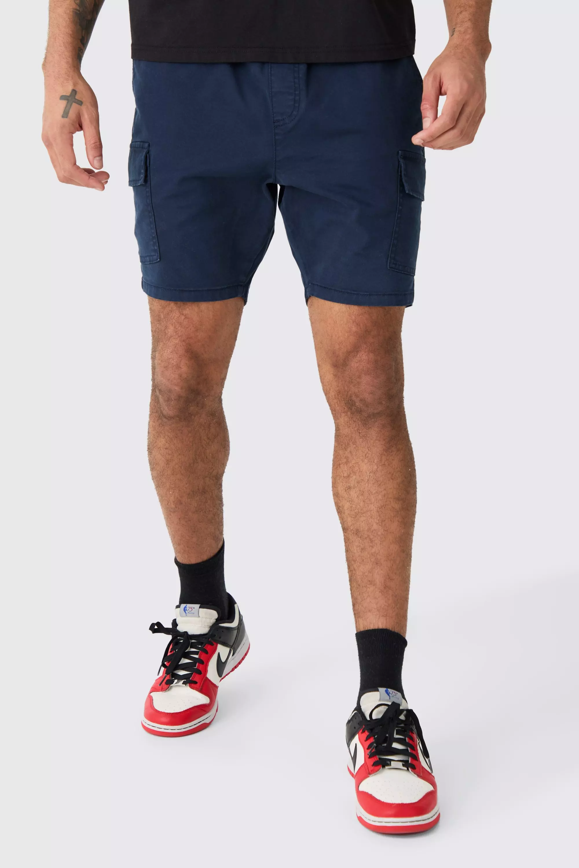 Skinny Fit Cargo Shorts Navy