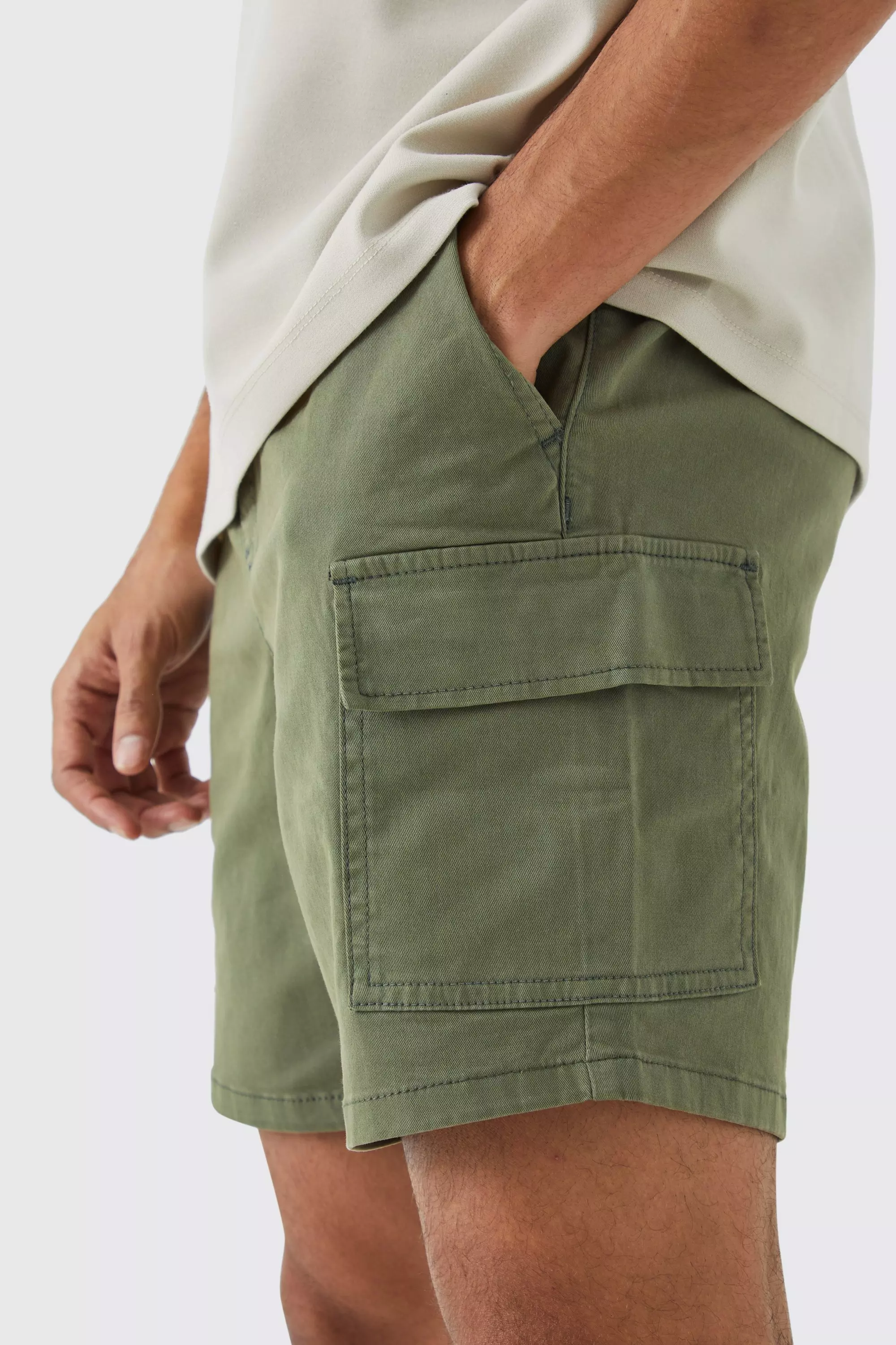 Khaki Slim Fit Cargo Shorts