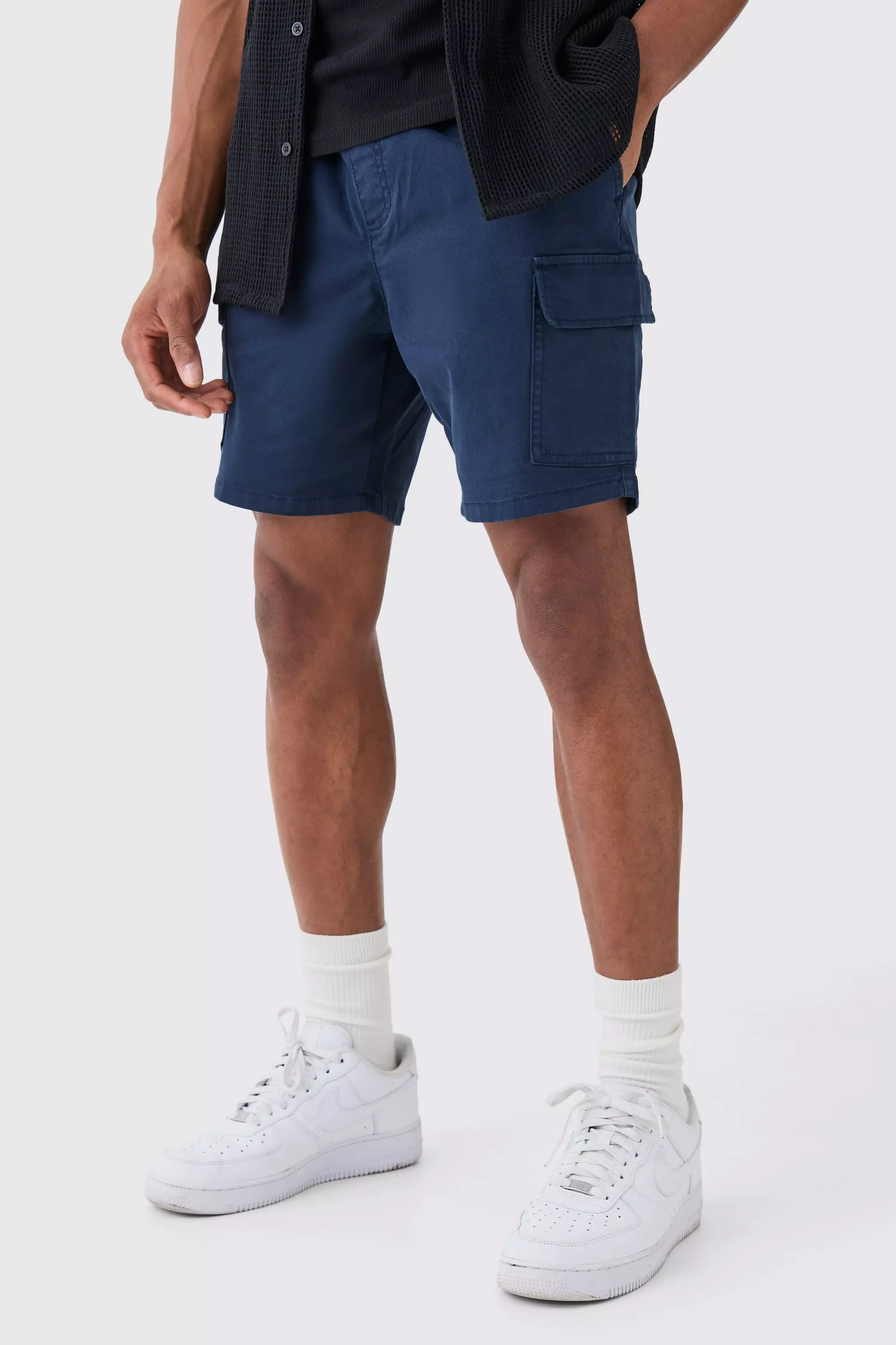 Navy Slim Fit Elasticated Waist Cargo Shorts alternative image