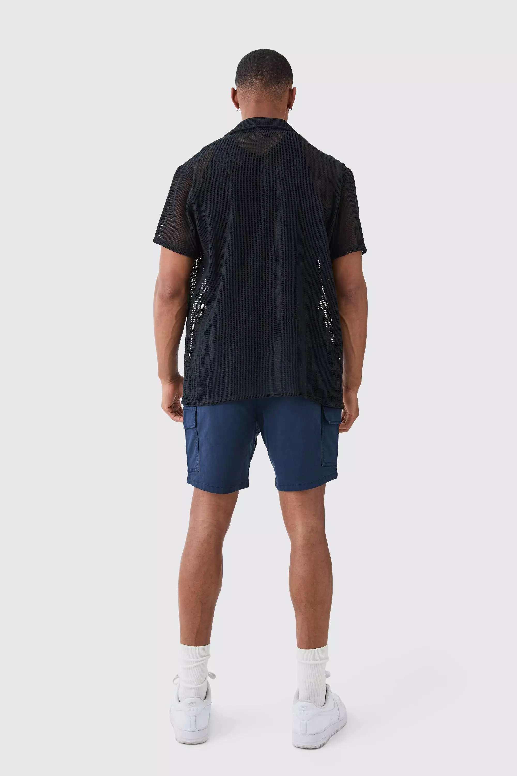 Navy Slim Fit Elasticated Waist Cargo Shorts alternative image