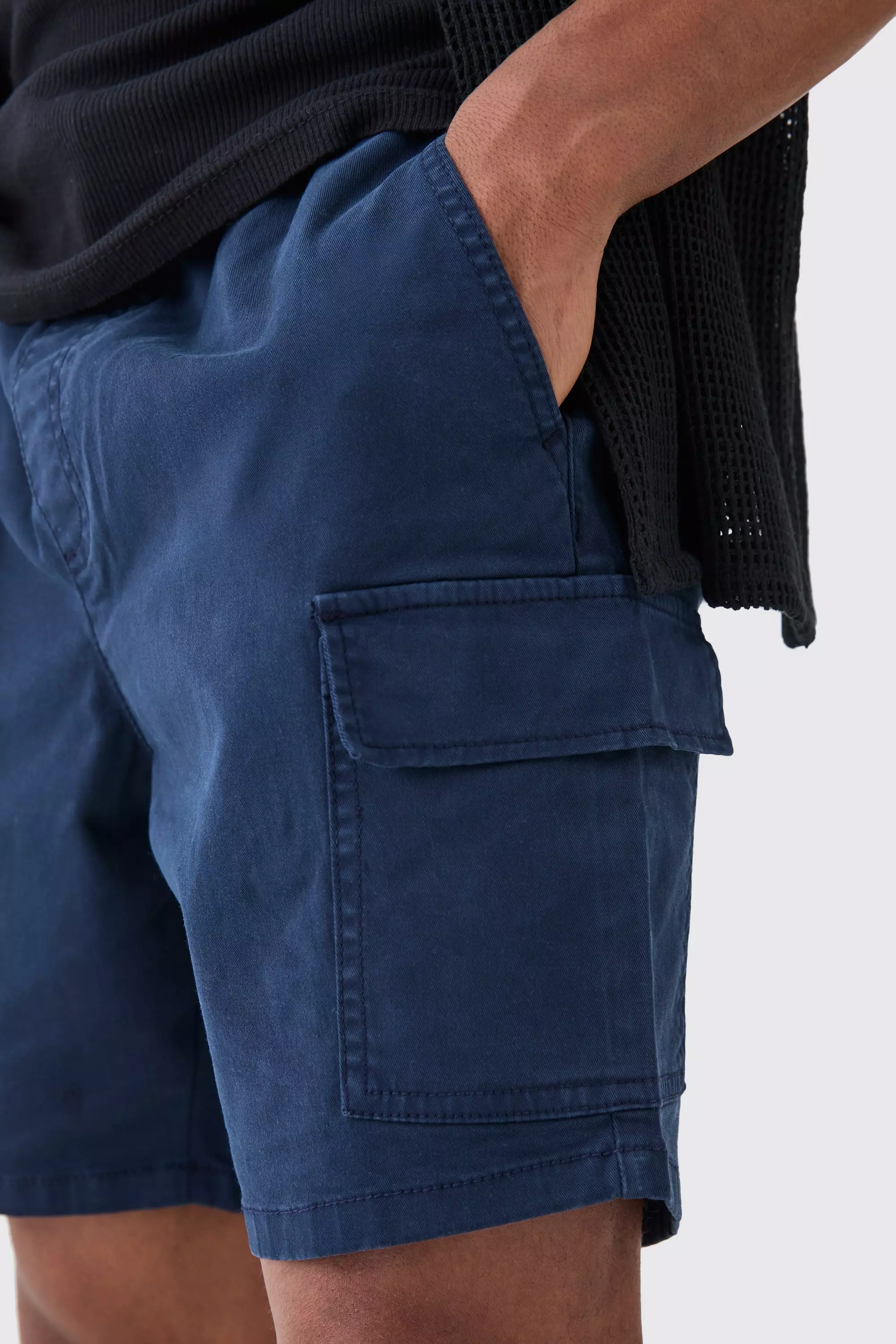 Navy Slim Fit Elasticated Waist Cargo Shorts alternative image