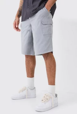 Grey Relaxed Fit Longer Length Cargo Shorts