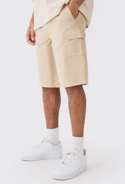Stone Beige Relaxed Fit Longer Length Cargo Shorts