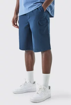 Navy Relaxed Fit Longer Length Cargo Shorts
