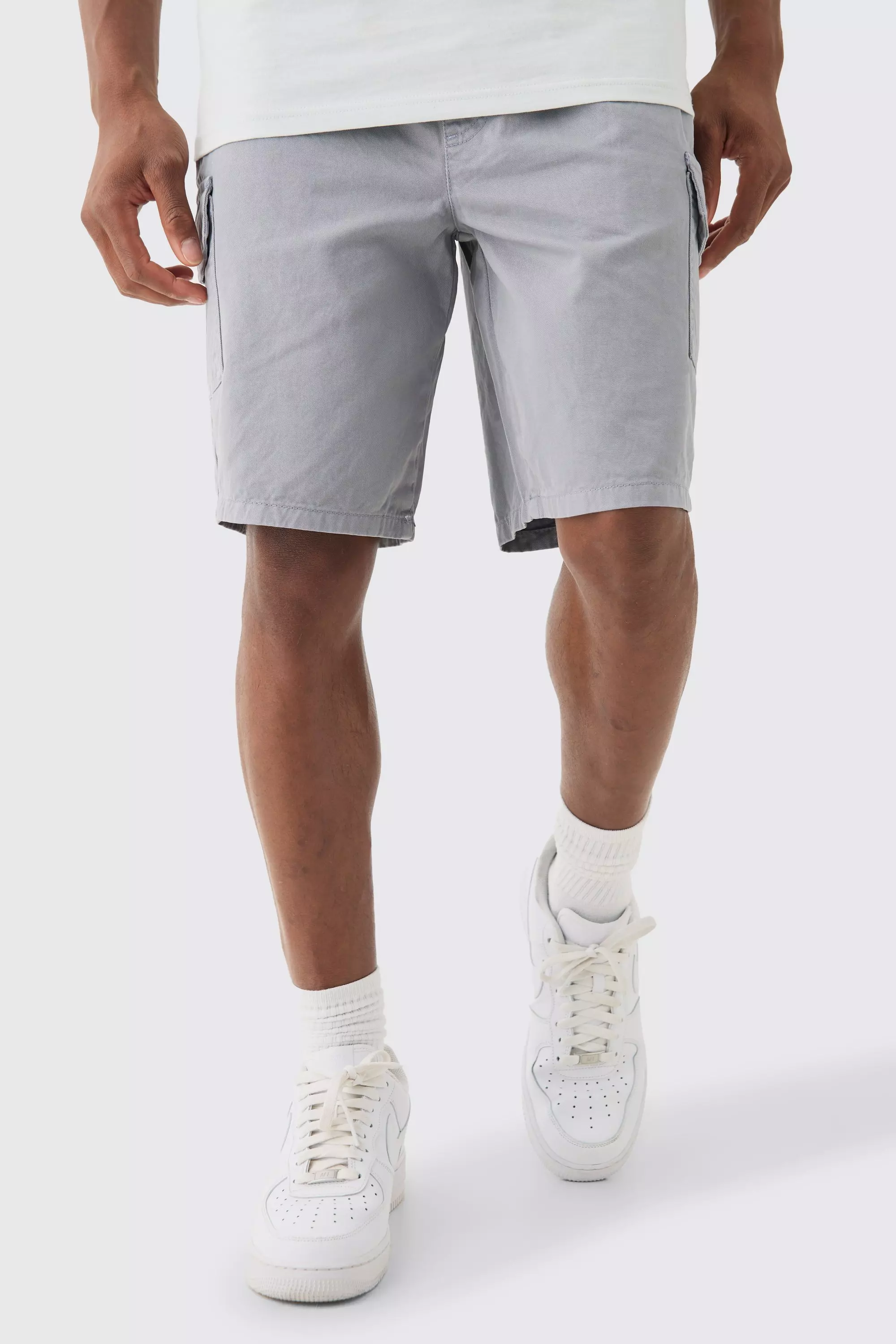 Relaxed Fit Elasticated Waist Cargo Shorts Grey