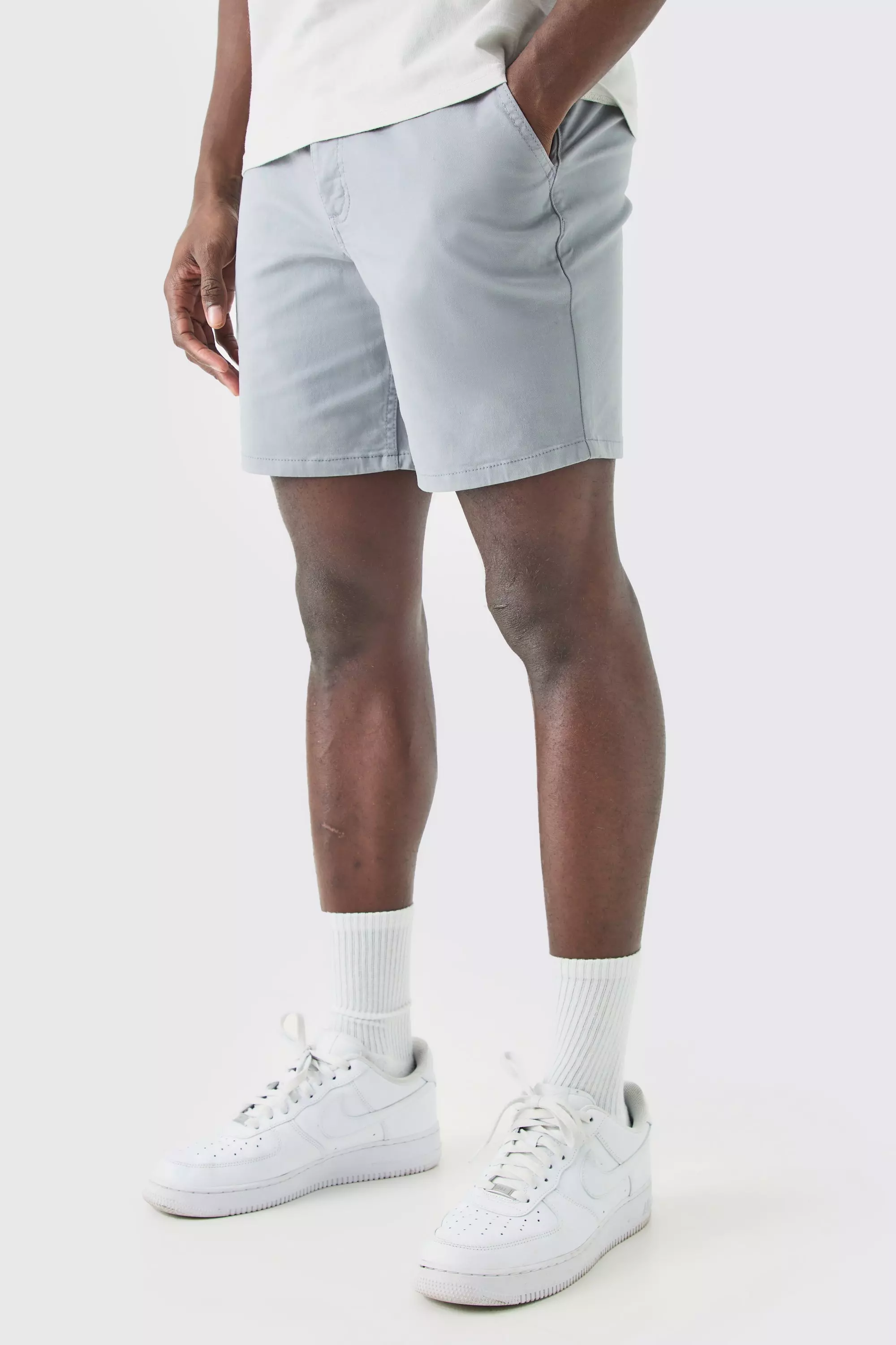 Grey Skinny Fit Chino Shorts