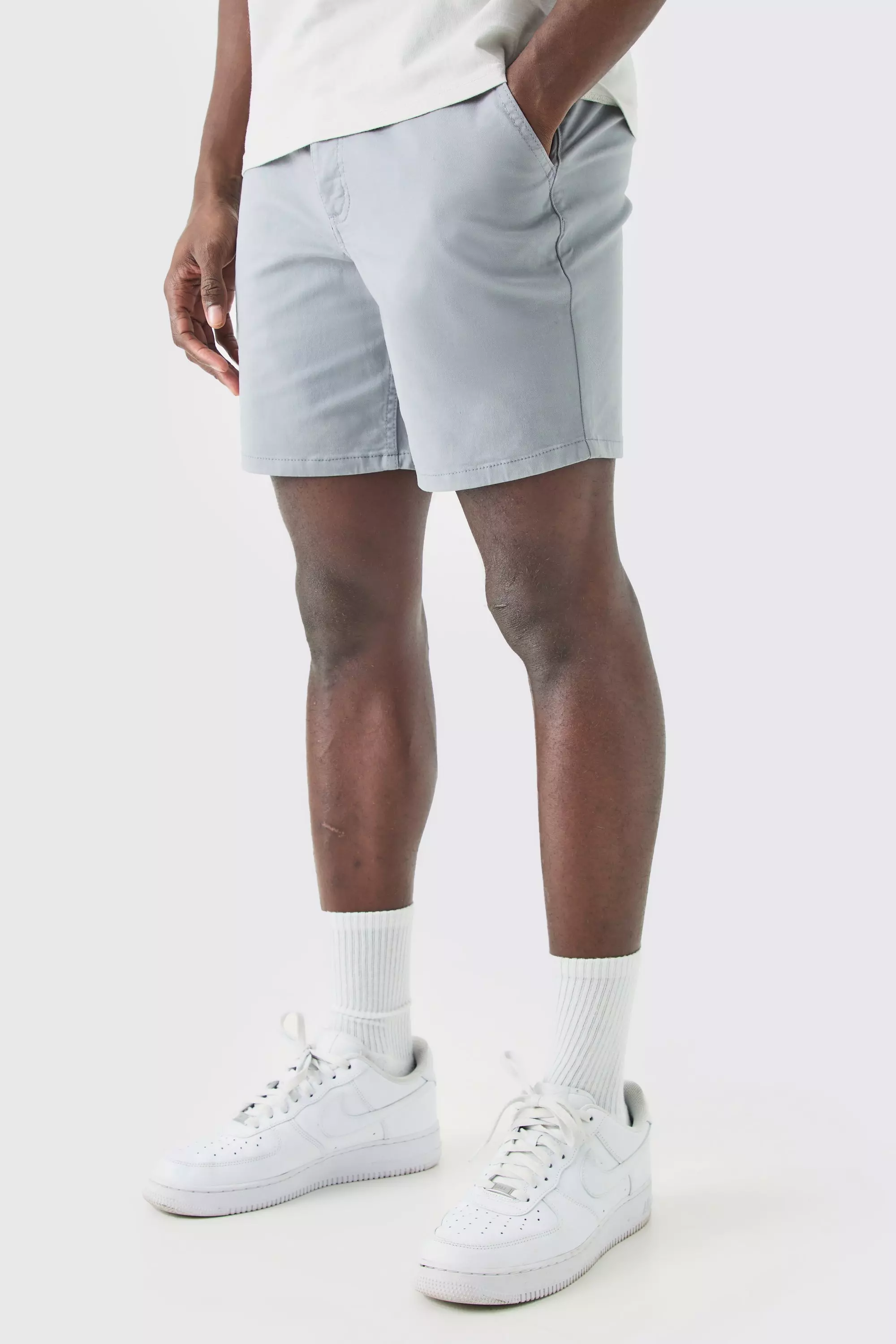 Skinny Fit Chino Shorts Grey