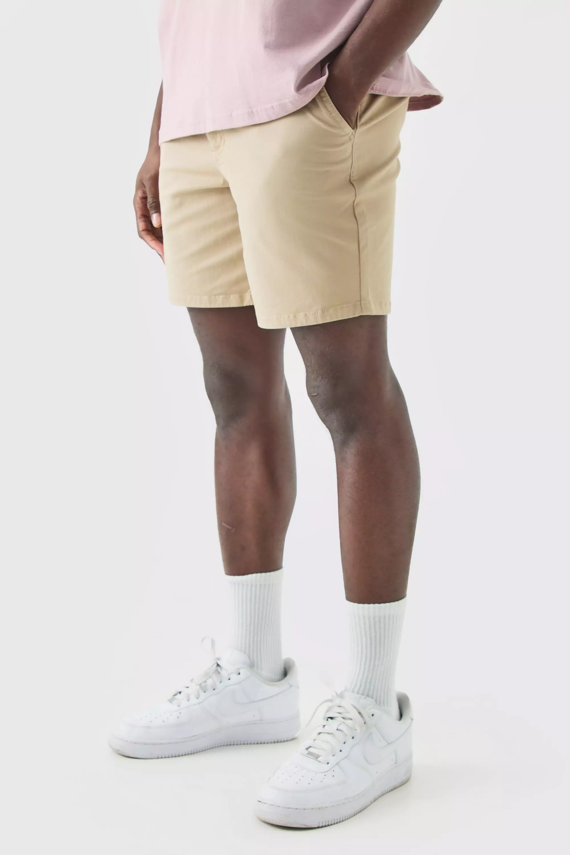 Skinny Fit Chino Shorts Stone