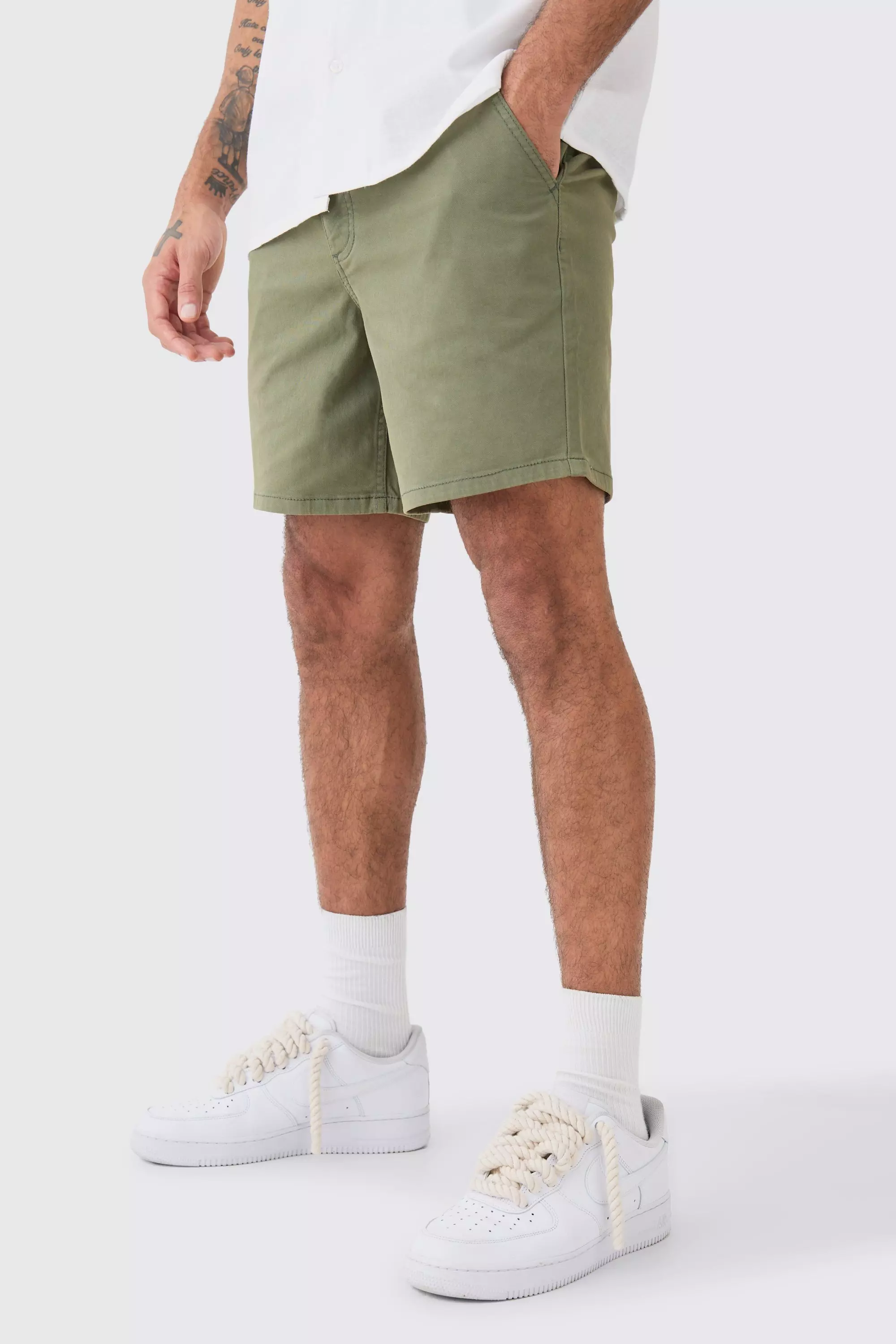 Fixed Waist Skinny Fit Chino Shorts Khaki