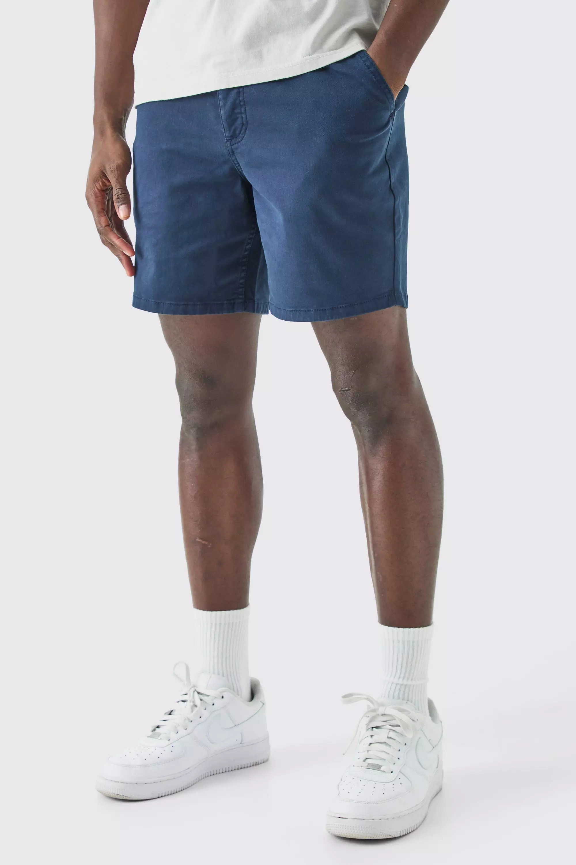 Fixed Waist Skinny Fit Chino Shorts Navy