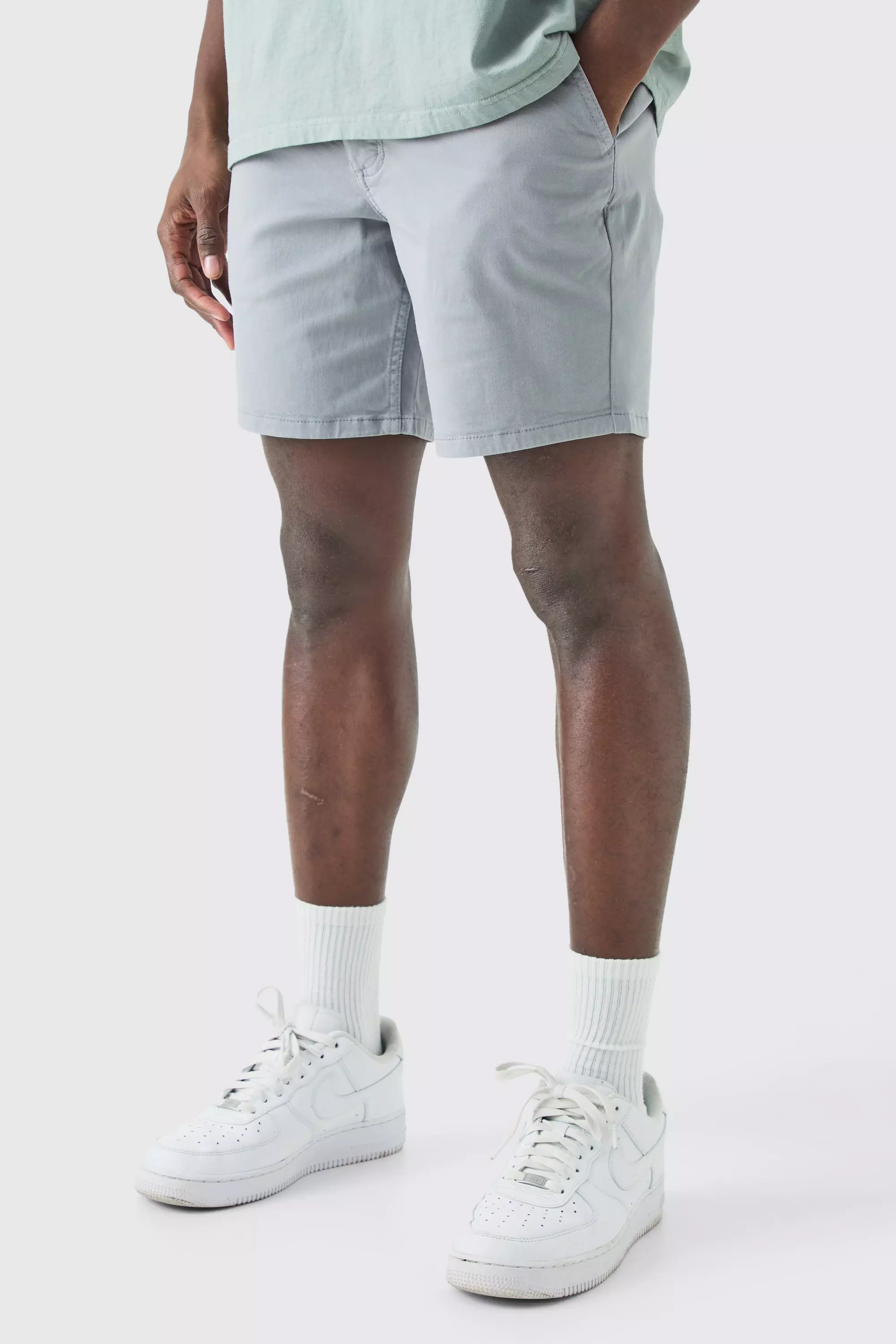 Fixed Waist Slim Fit Chino Shorts Grey