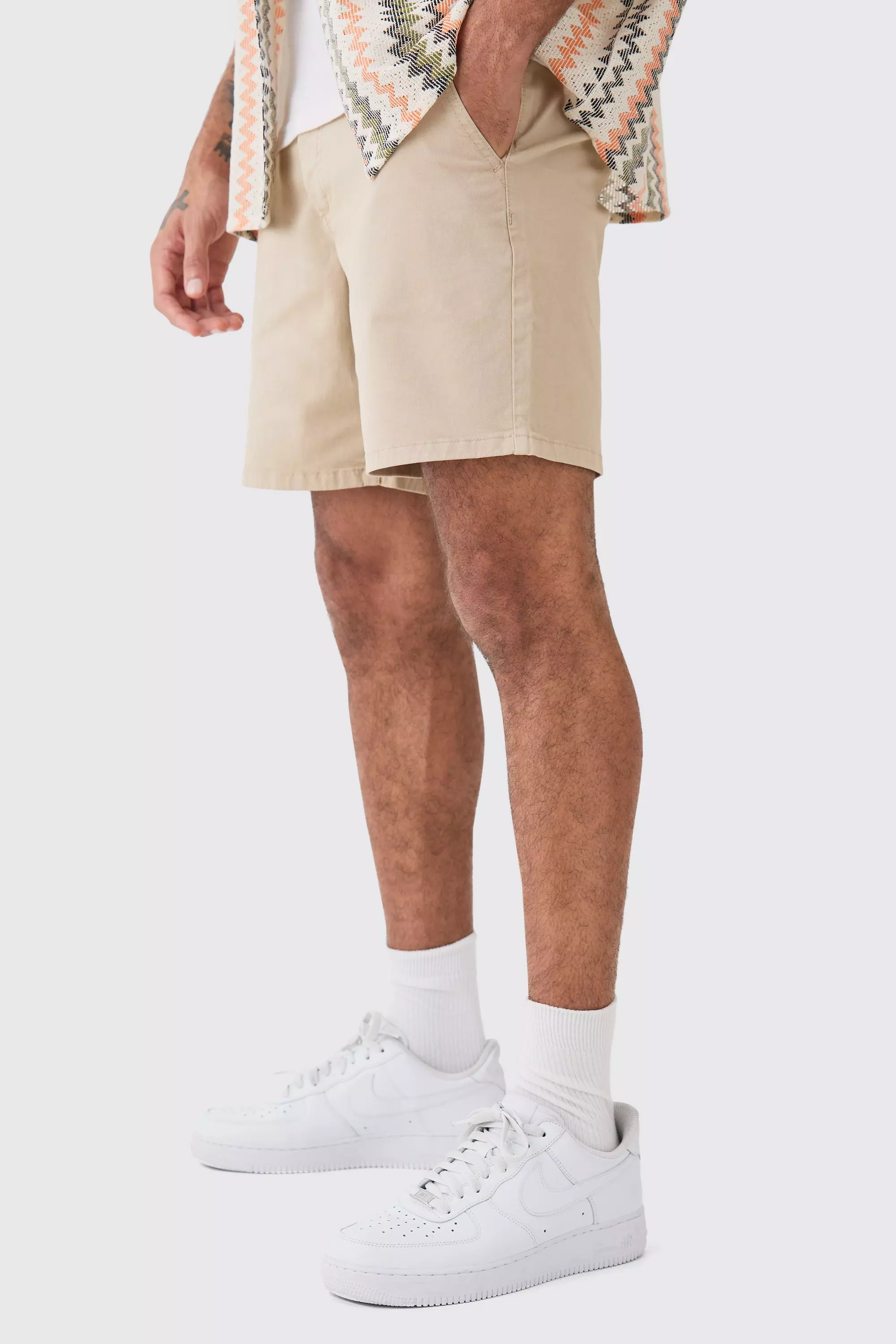 Fixed Waist Slim Fit Chino Shorts Stone