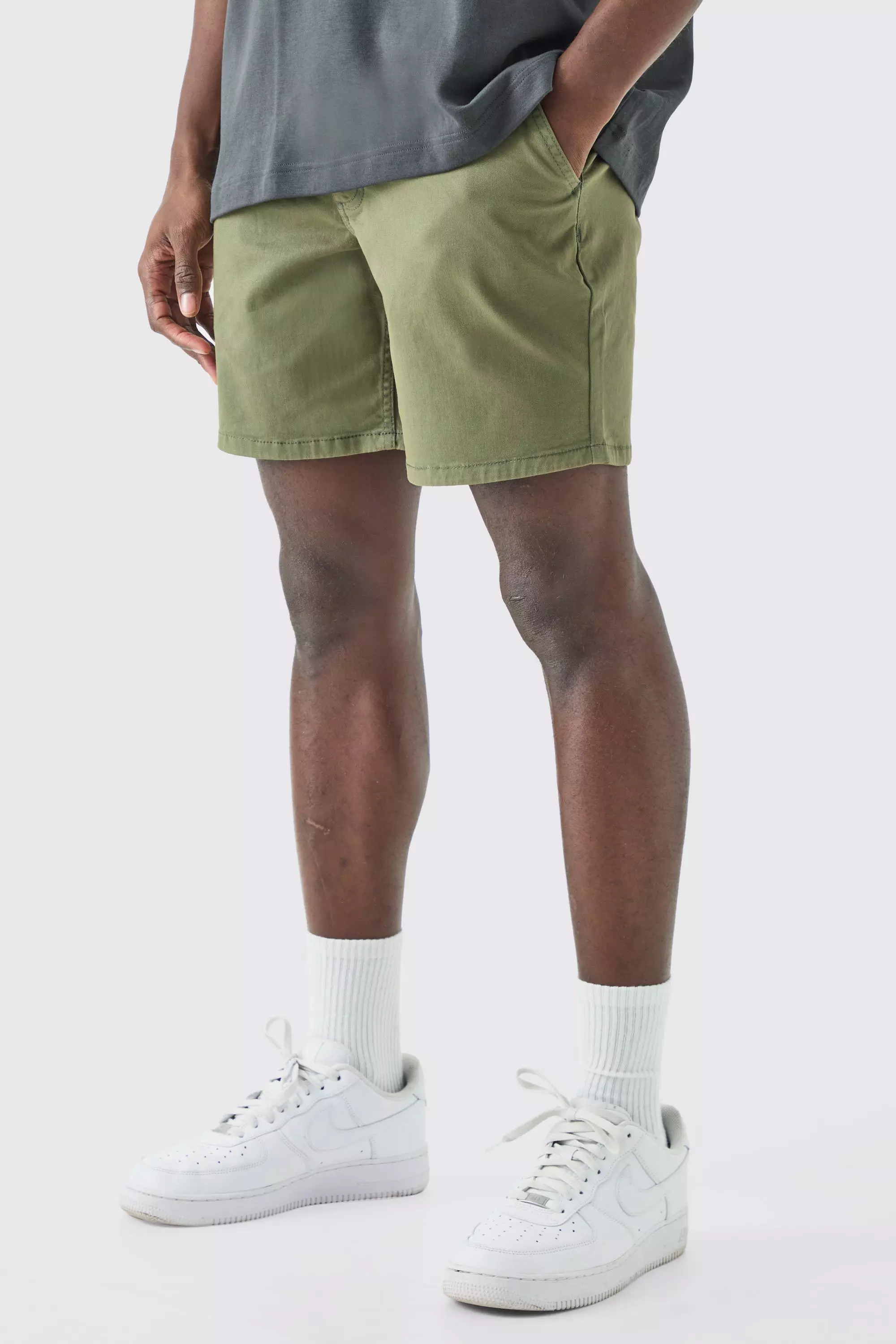 Fixed Waist Slim Fit Chino Shorts Khaki