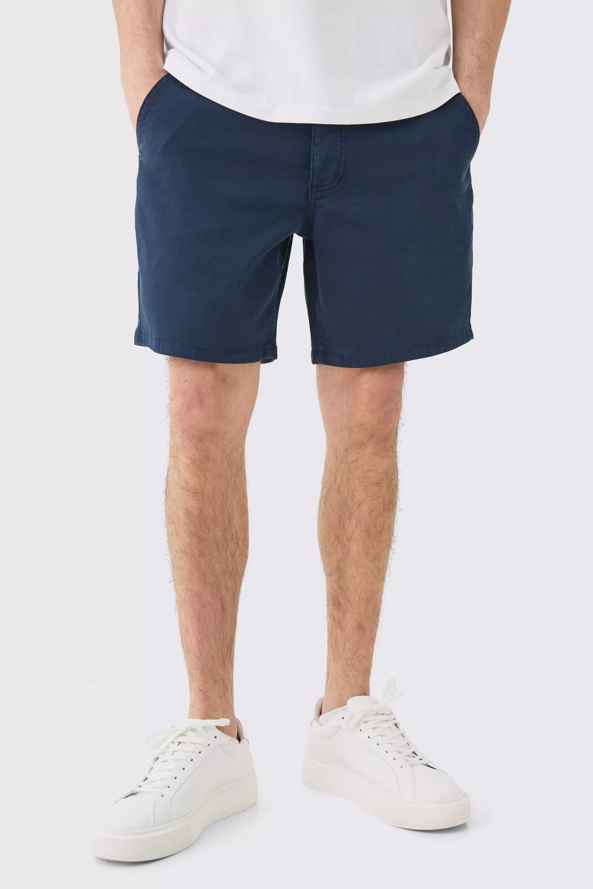 Fixed Waist Slim Fit Chino Shorts Navy