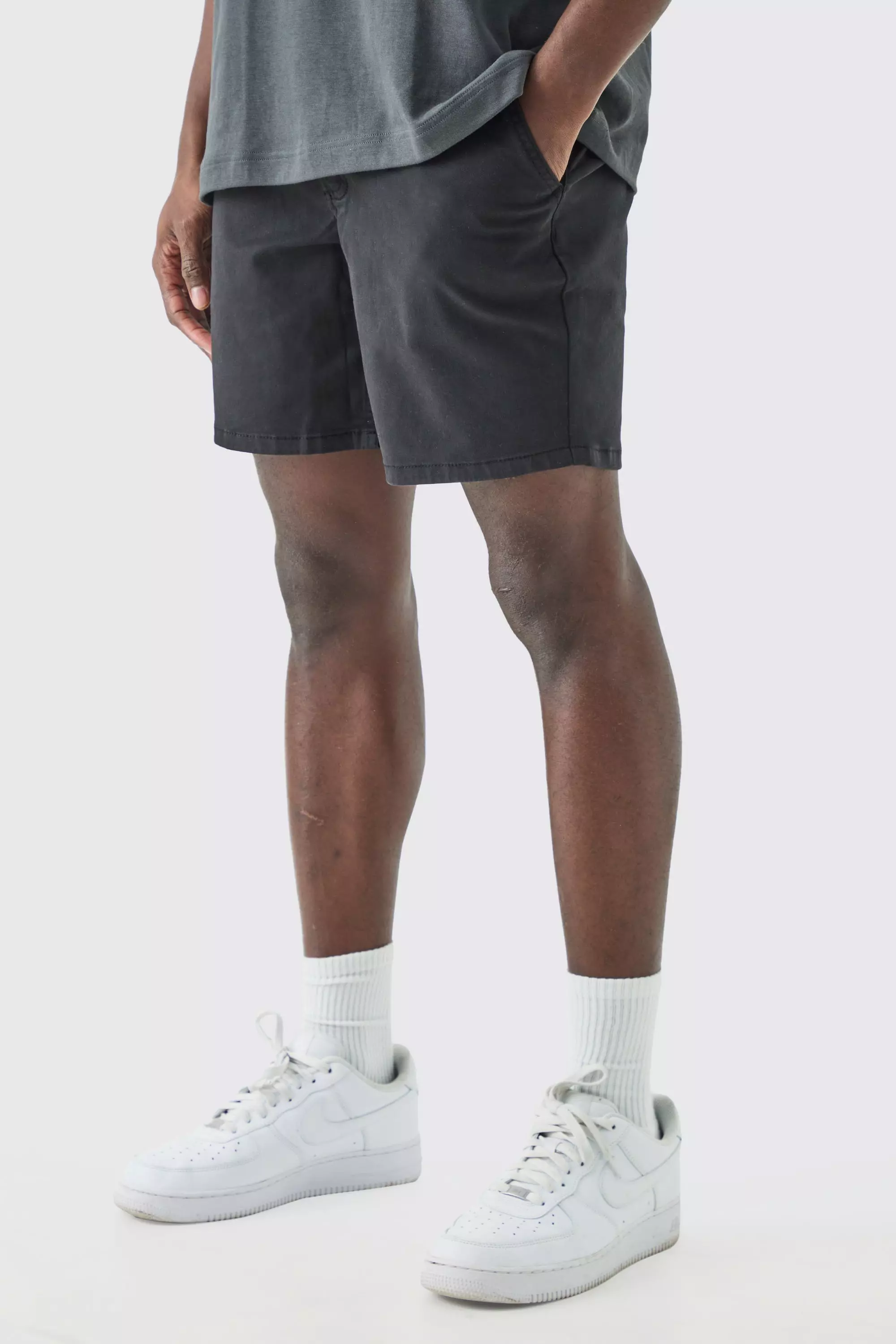 Fixed Waist Slim Fit Chino Shorts Black