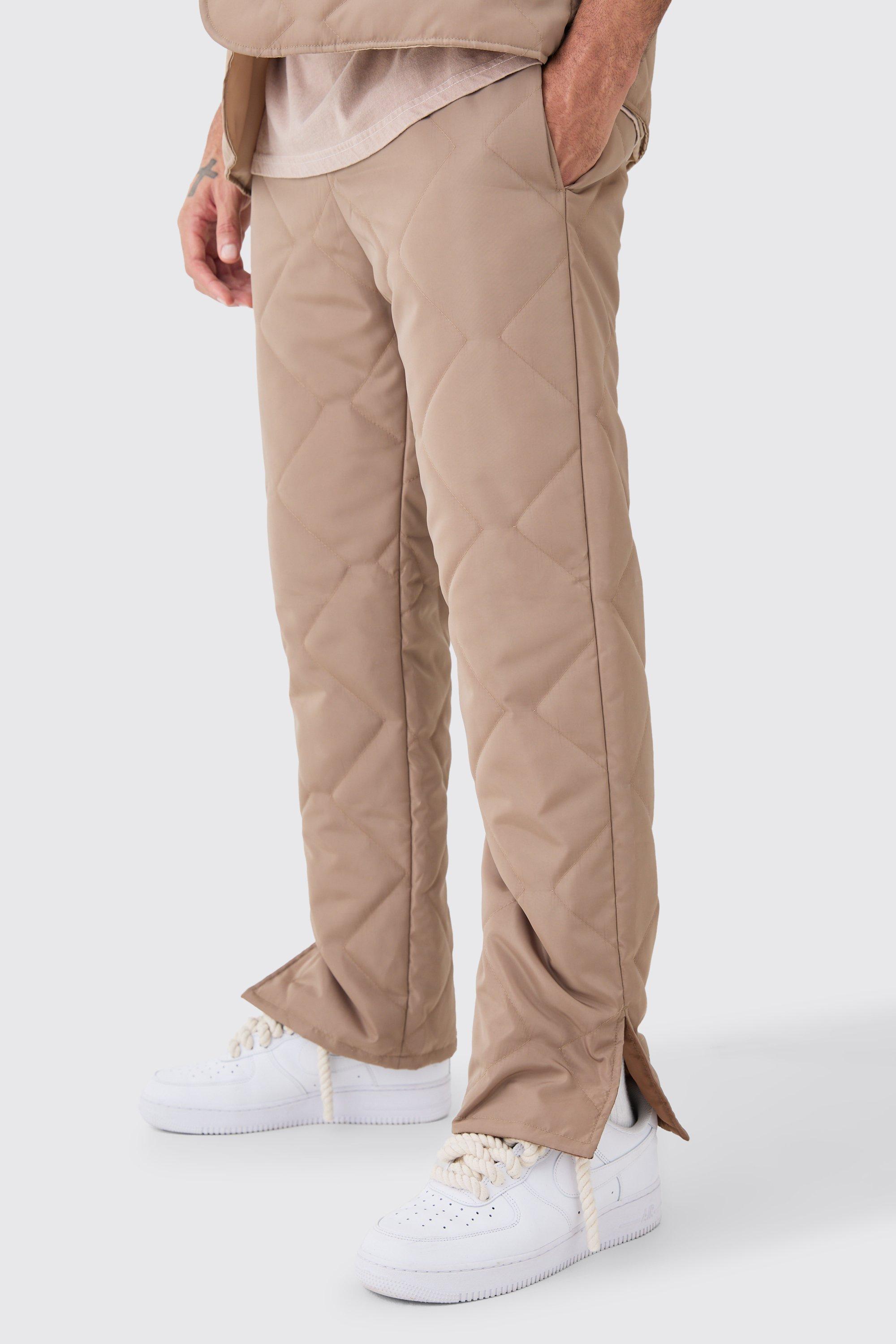 Taupe Straight Leg Quilted Pants