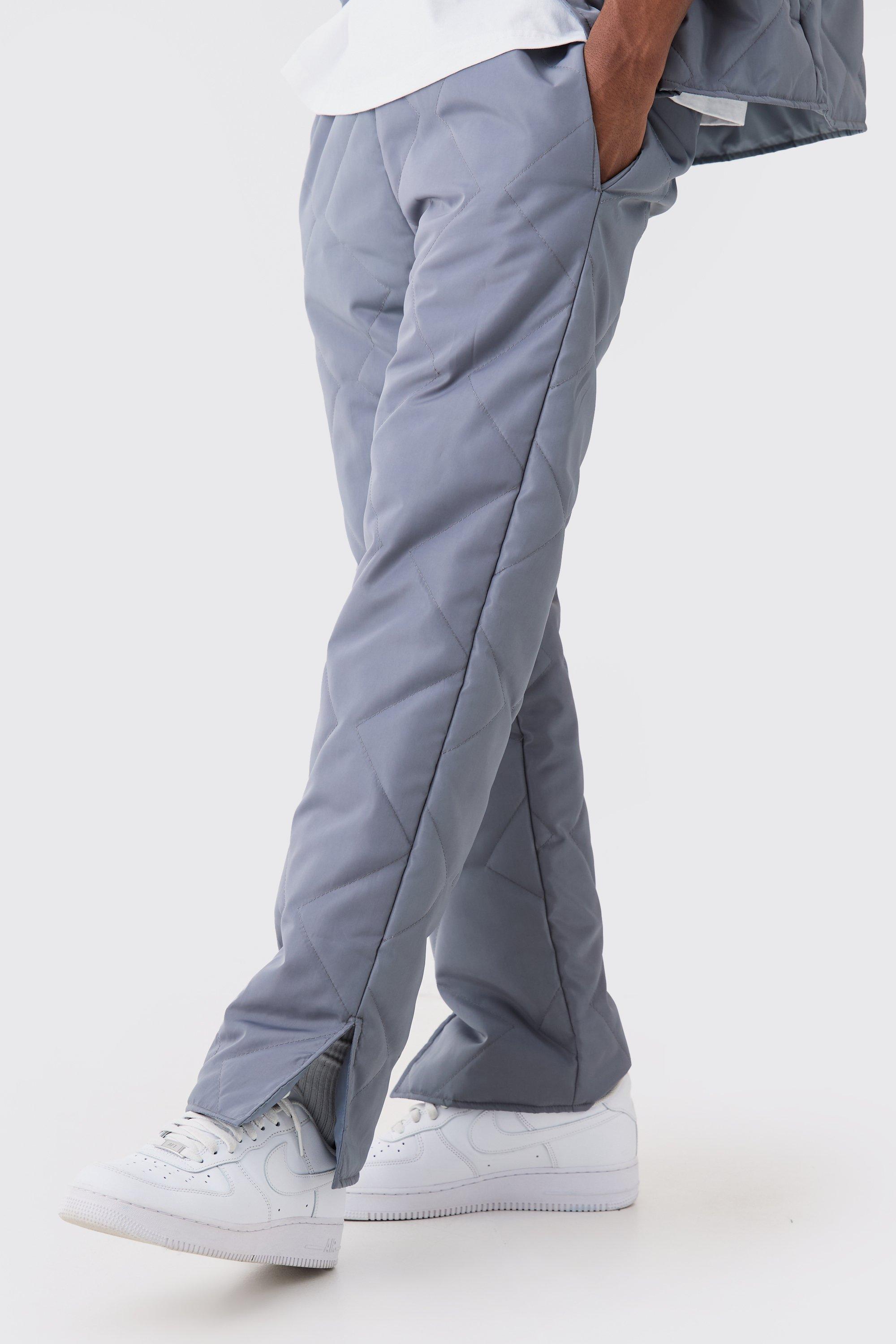 Grey Straight Leg Quilted Pants