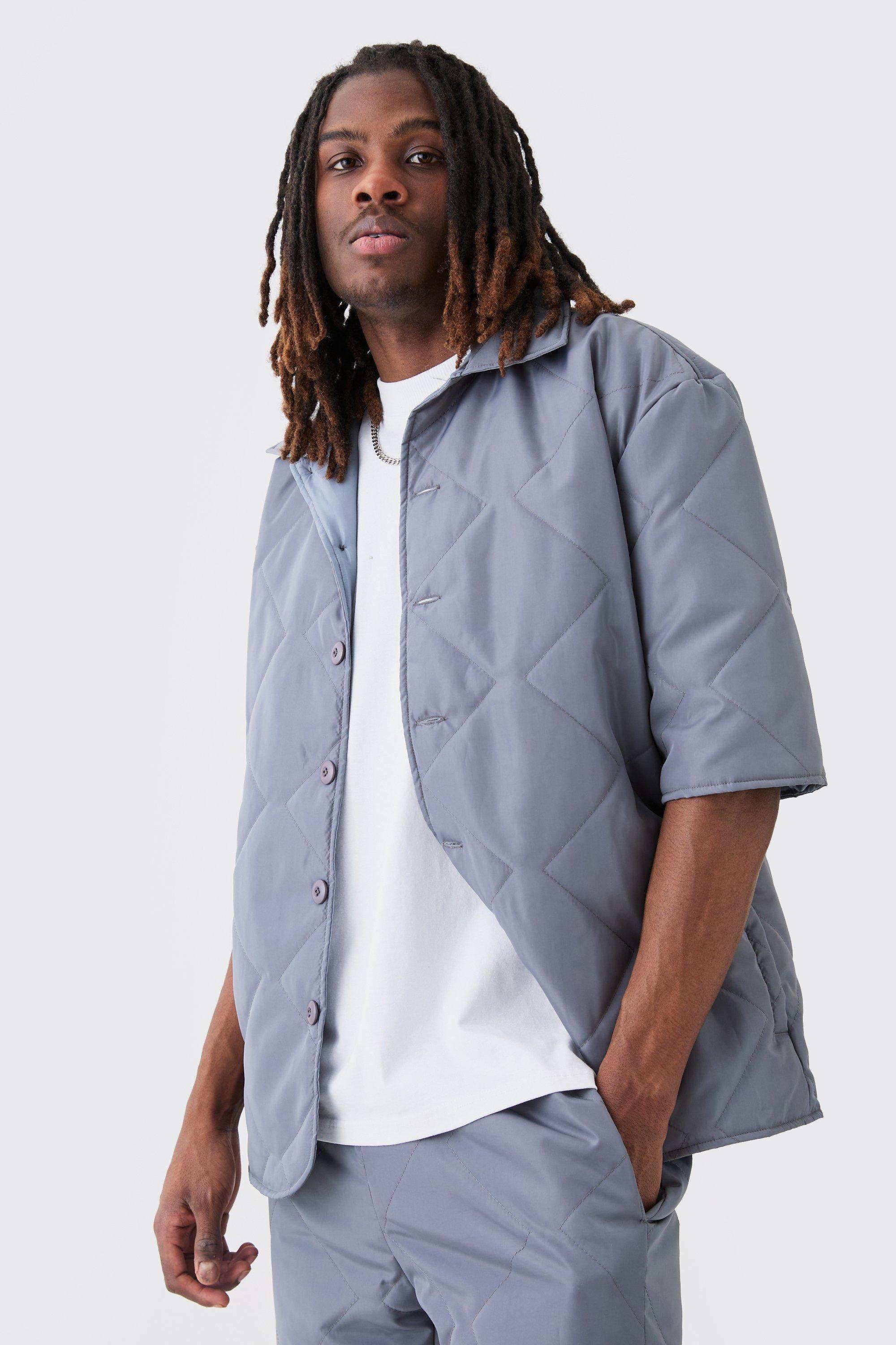 Chemise oversize matelassée à manches courtes, Grey