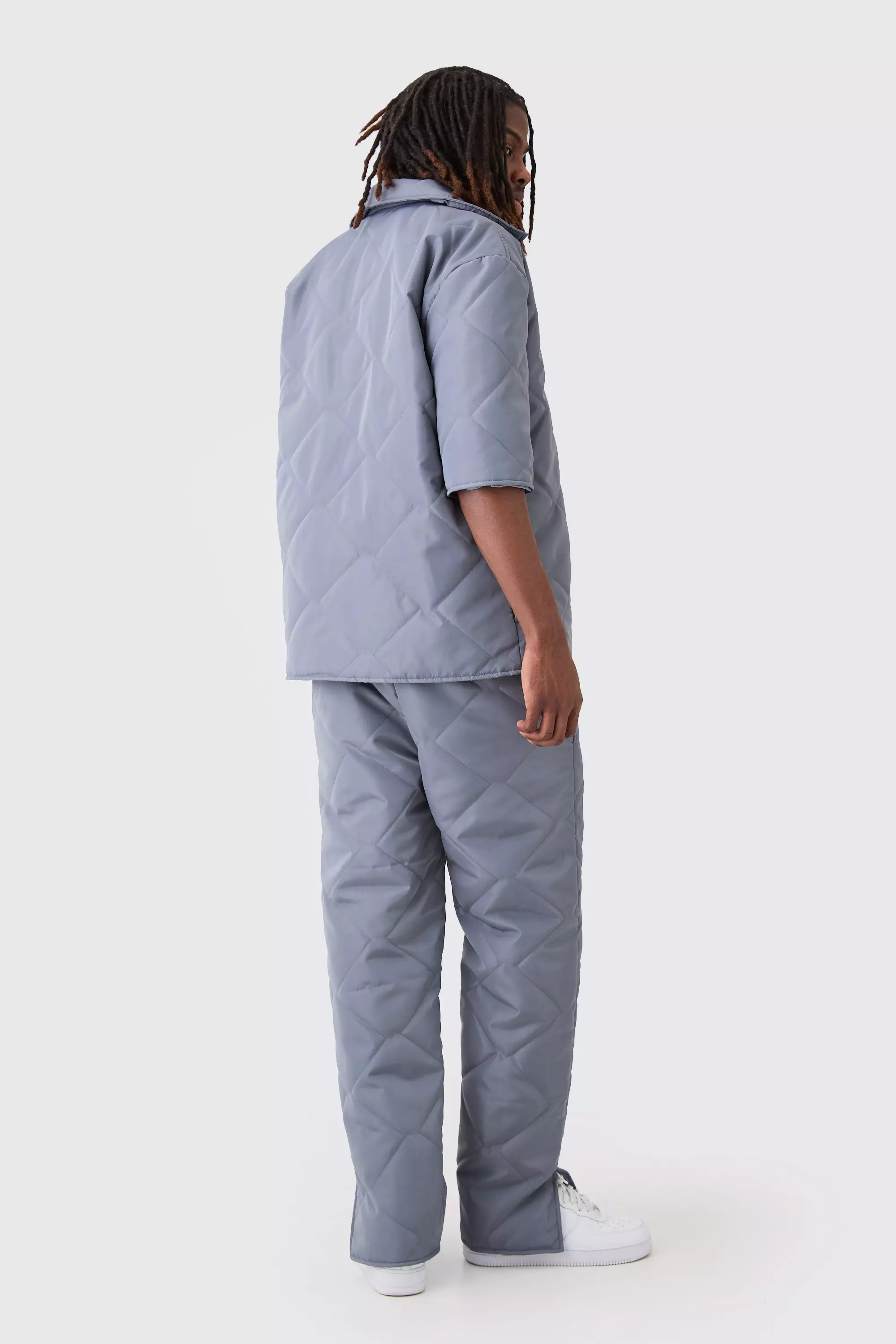Grey Oversized Short Sleeve Quilted Shirt alternative image