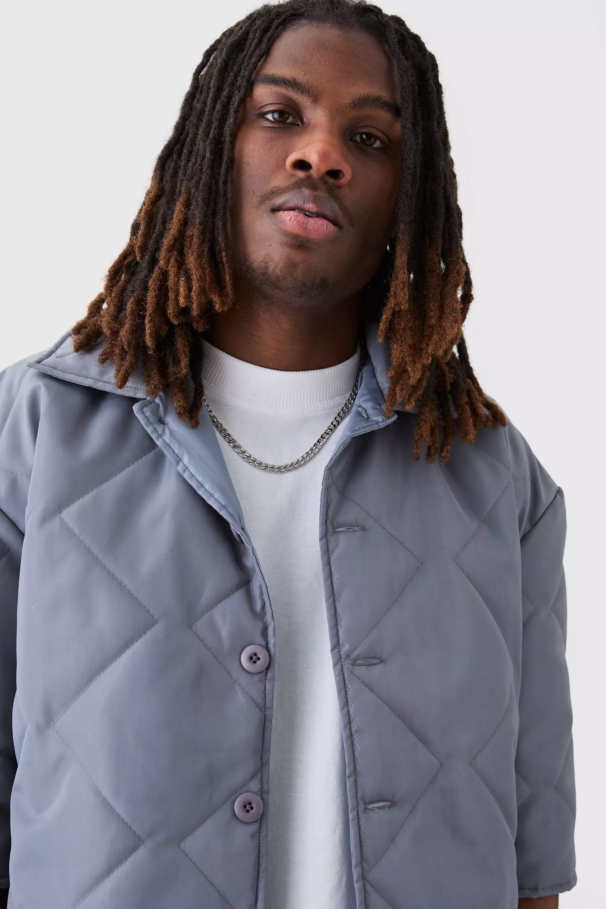 Grey Oversized Short Sleeve Quilted Shirt alternative image