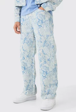 Baggy Rigid Fabric Interest Distressed Jeans Light blue