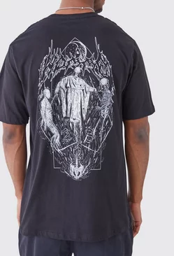Tall Oversized Gothic Back Print T-shirt Black