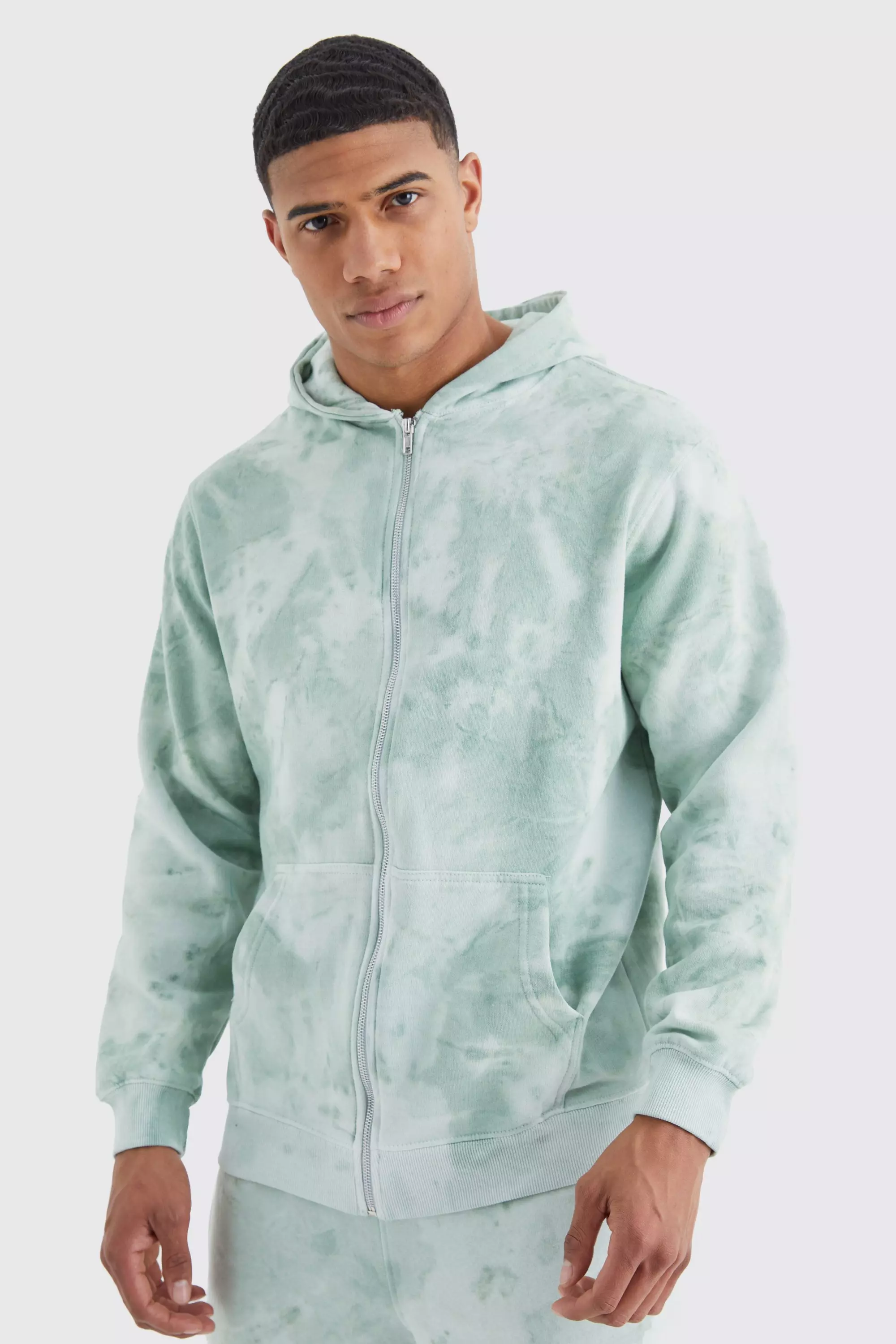 Zip Up Tie Dye Hoodie Sage