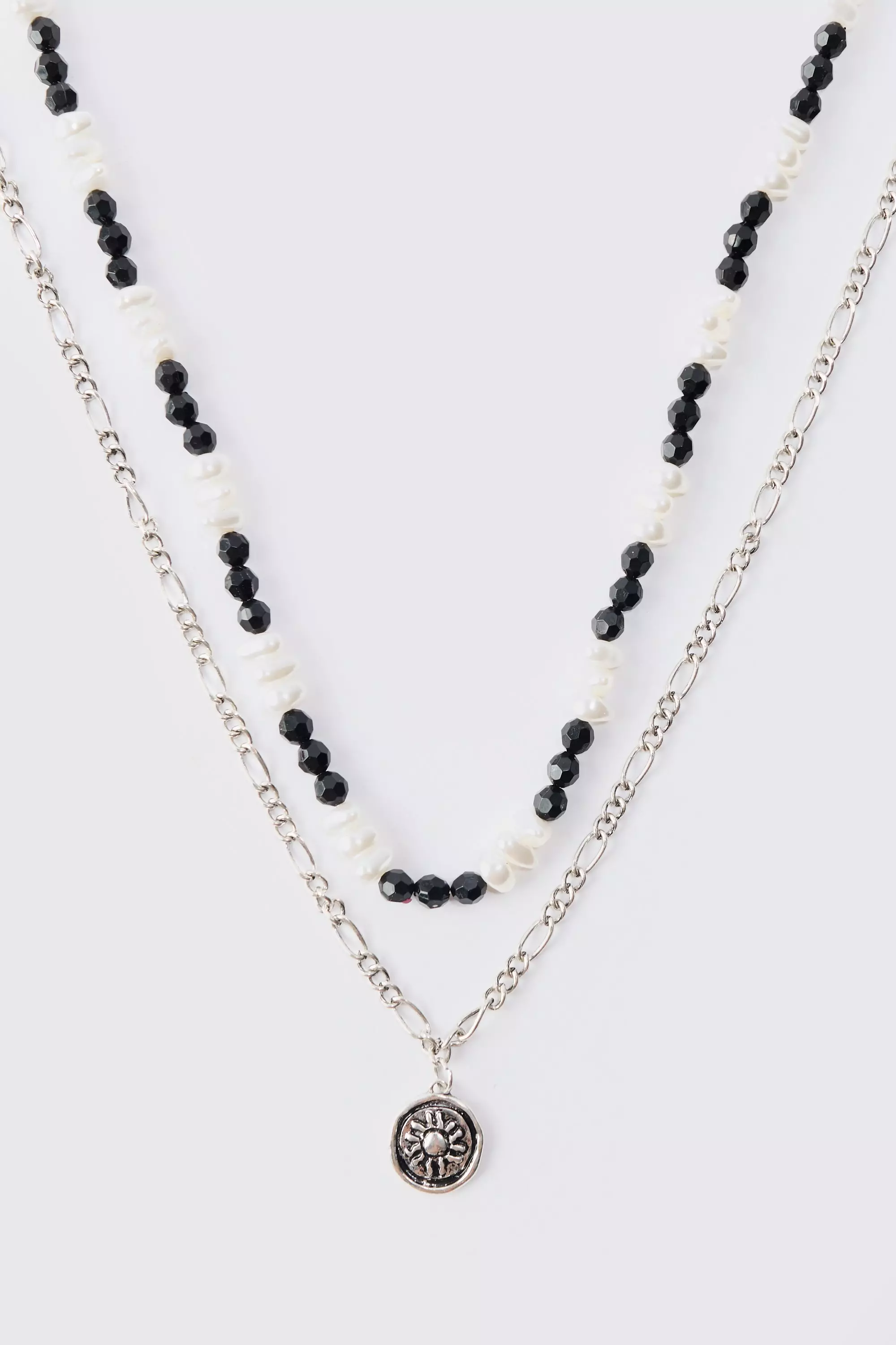 Pearl Chain Pendant Necklace Silver