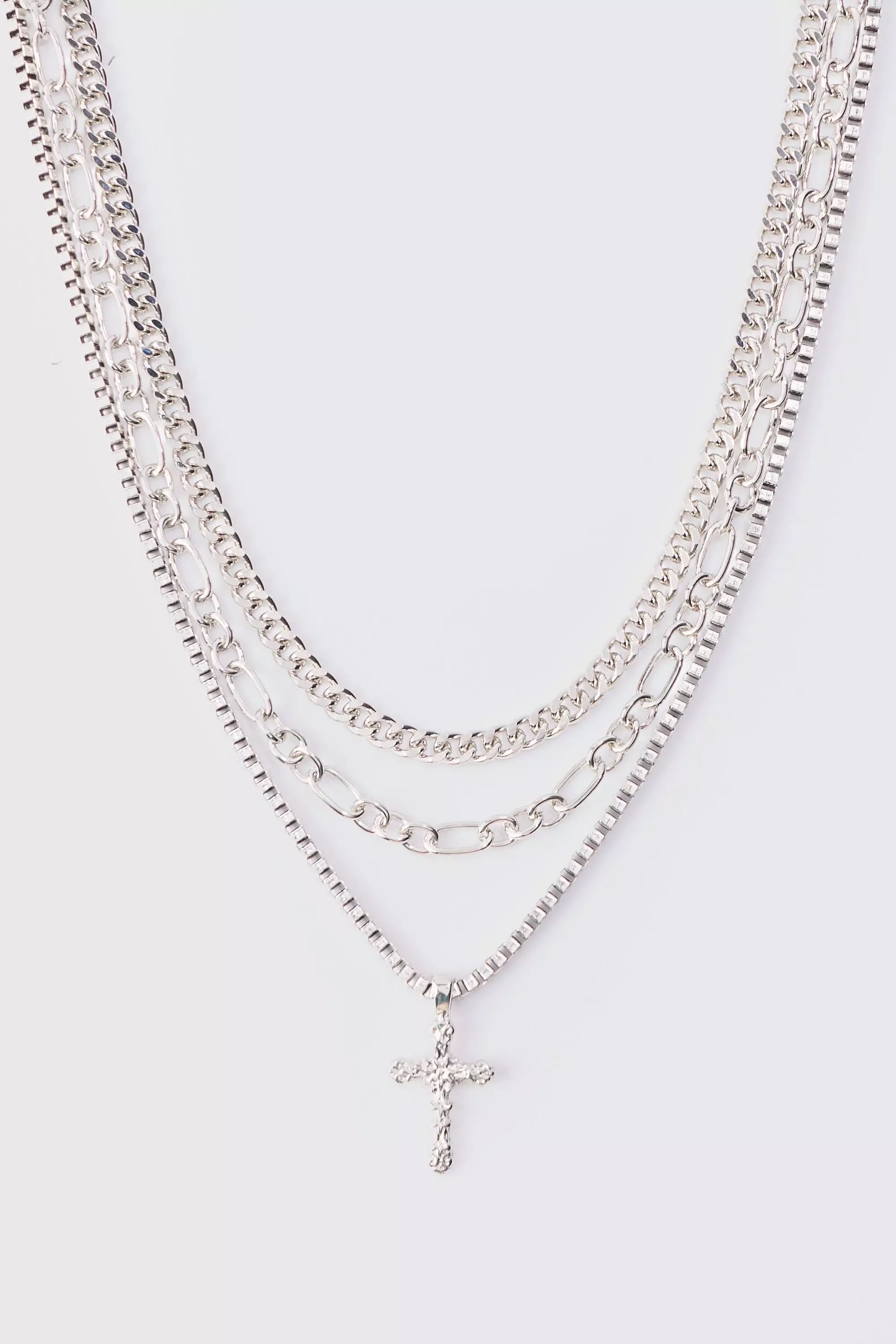 Silver Cross Multi Layer Necklace
