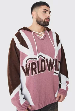 Plus Oversized Lace Up Hockey Jumper With Hood Pink
