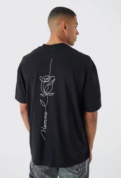 Oversized Floral Stencil Graphic T-shirt Black