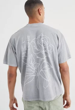 Grey Oversized Overdyed Floral Stencil Graphic T-shirt