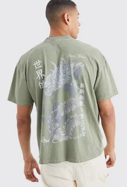 Oversized Overdyed Floral Graphic T-shirt Khaki