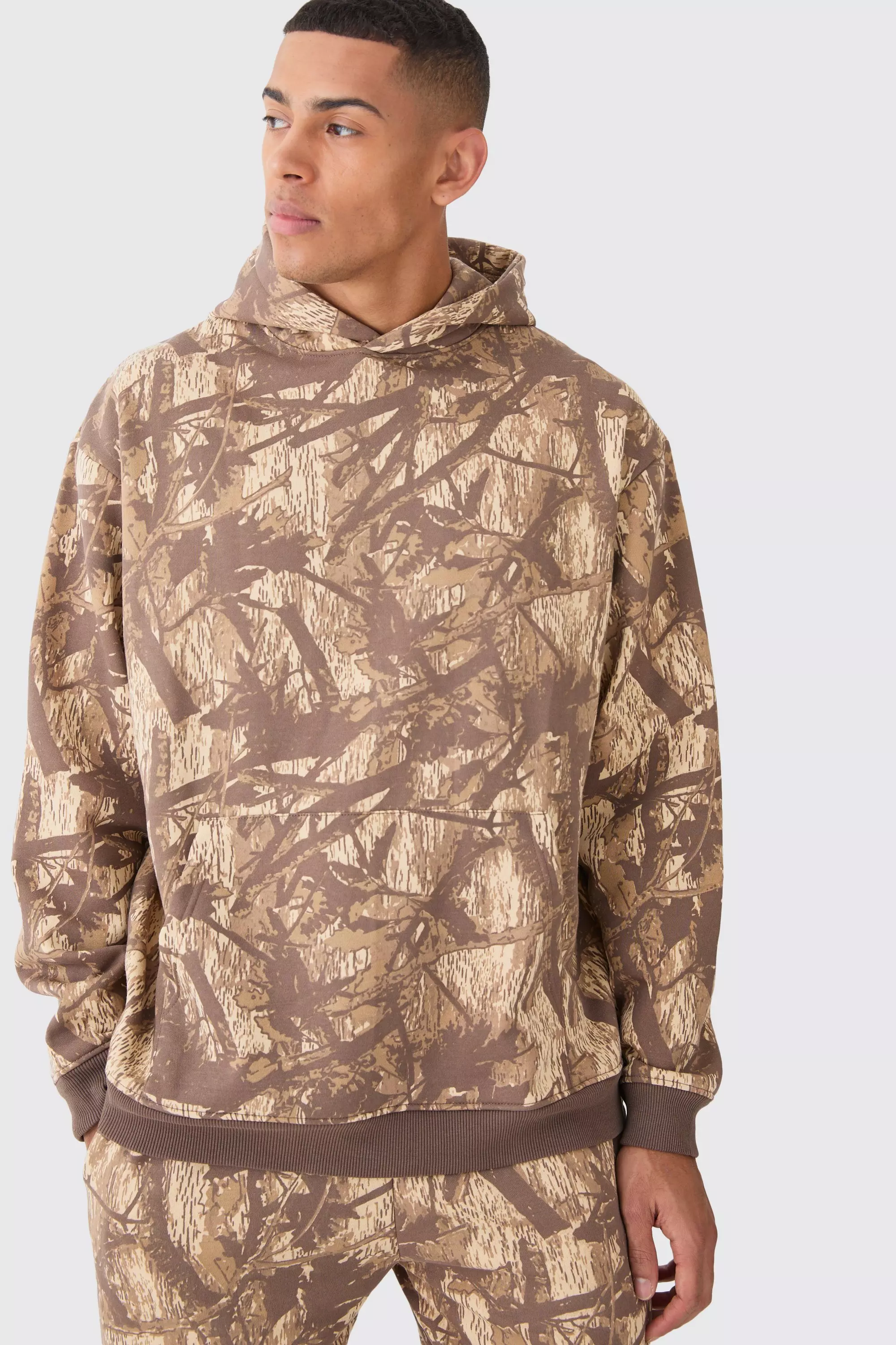 Oversized Forest Camo Hoodie Grey