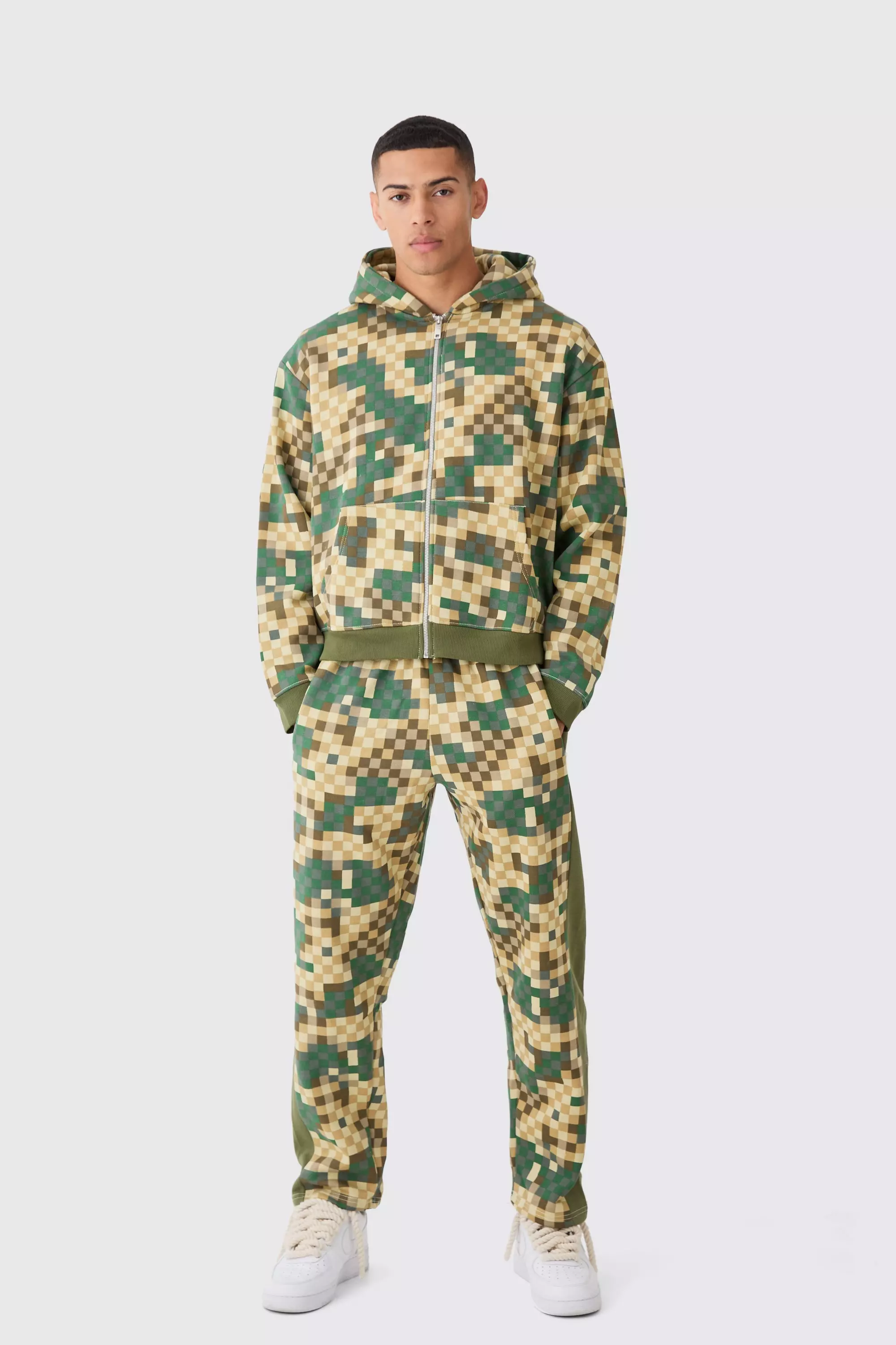 Khaki Oversized Boxy Zip Through Camo Hoodie Tracksuit alternative image
