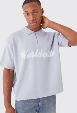 Oversized Half Zip Knitted Moto Shirt Light grey
