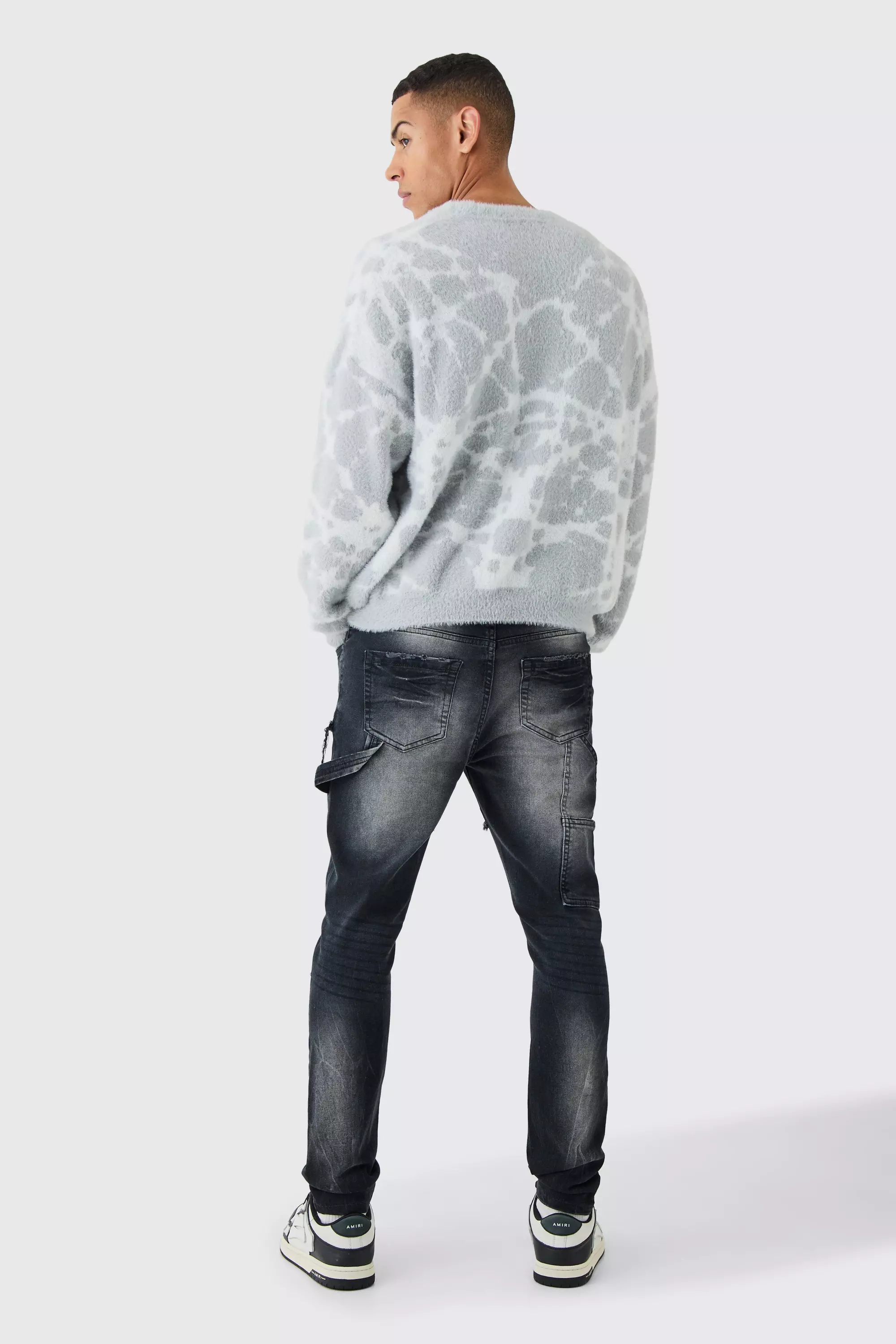 Light grey Fluffy Abstract Knitted Boxy Jumper alternative image