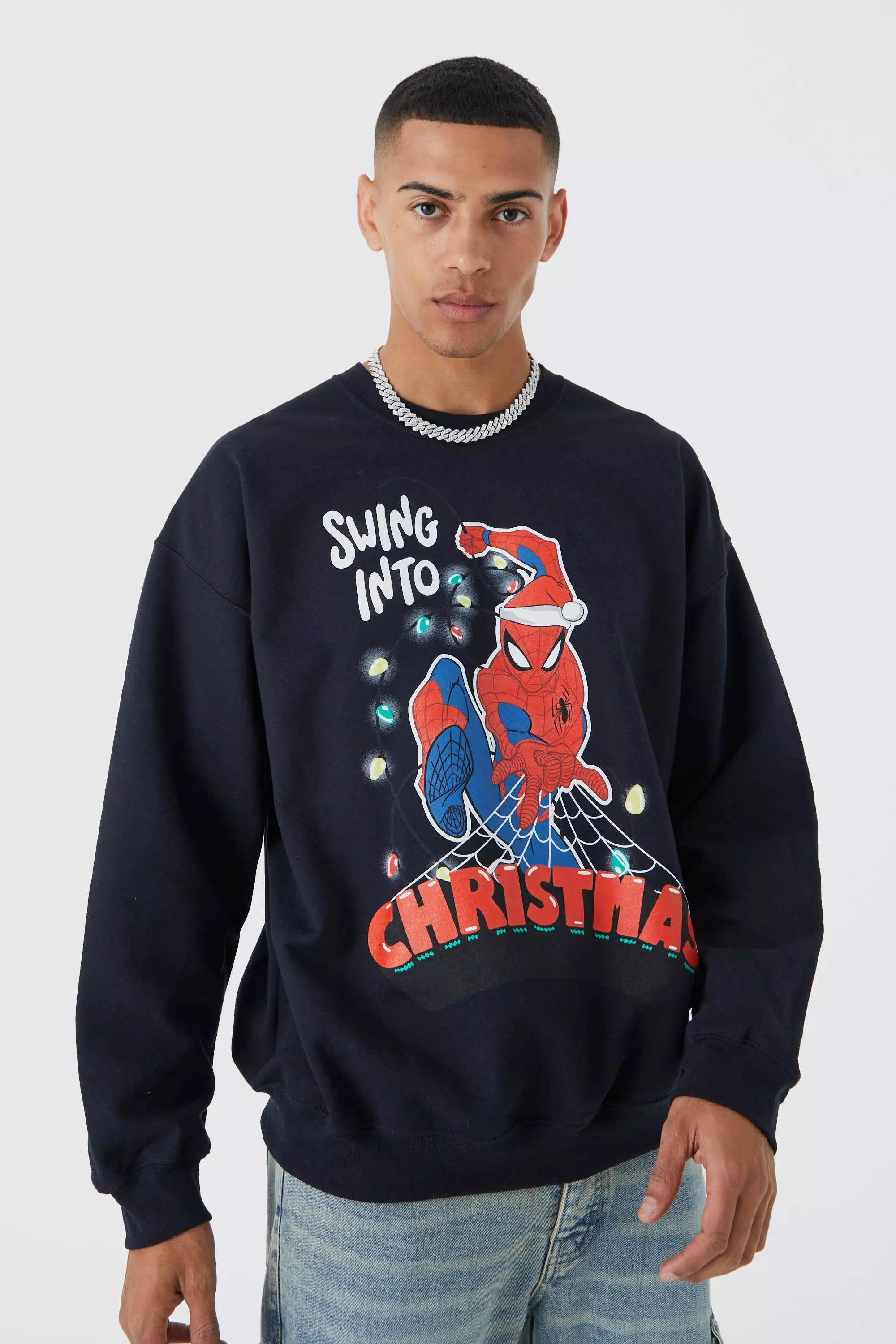 Oversized Christmas Spiderman License Sweatshirt Black