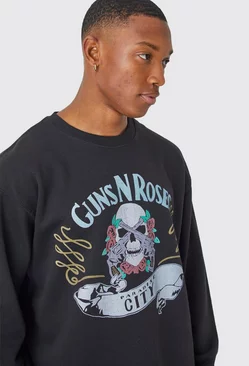 Oversized Guns N Roses Skull City License Sweatshirt Black