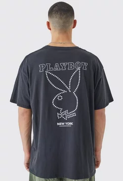 Black Oversized Playboy Rhinestone License T-shirt