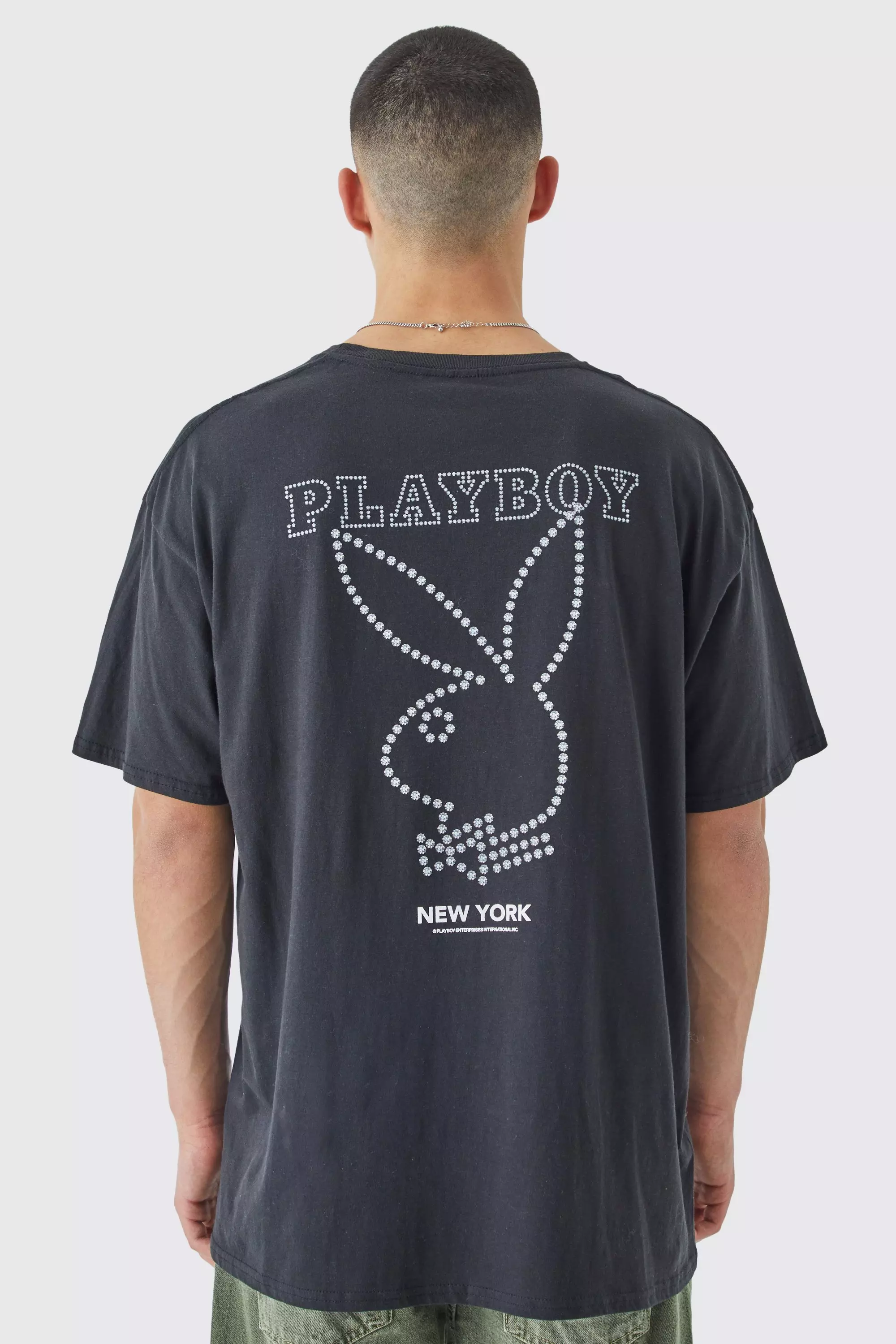 Oversized Playboy Rhinestone License T-shirt Black