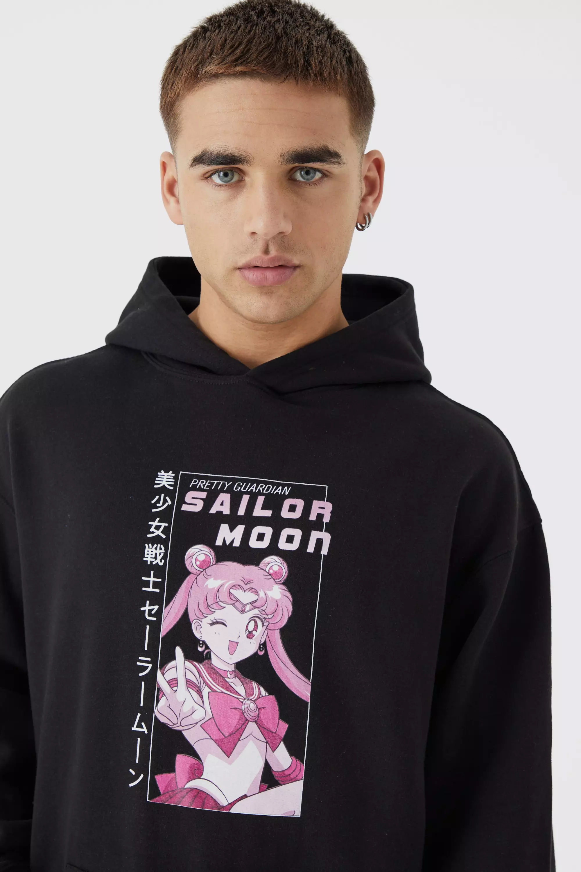 Sweat à capuche oversize à imprimé Sailor Moon, Black autre image