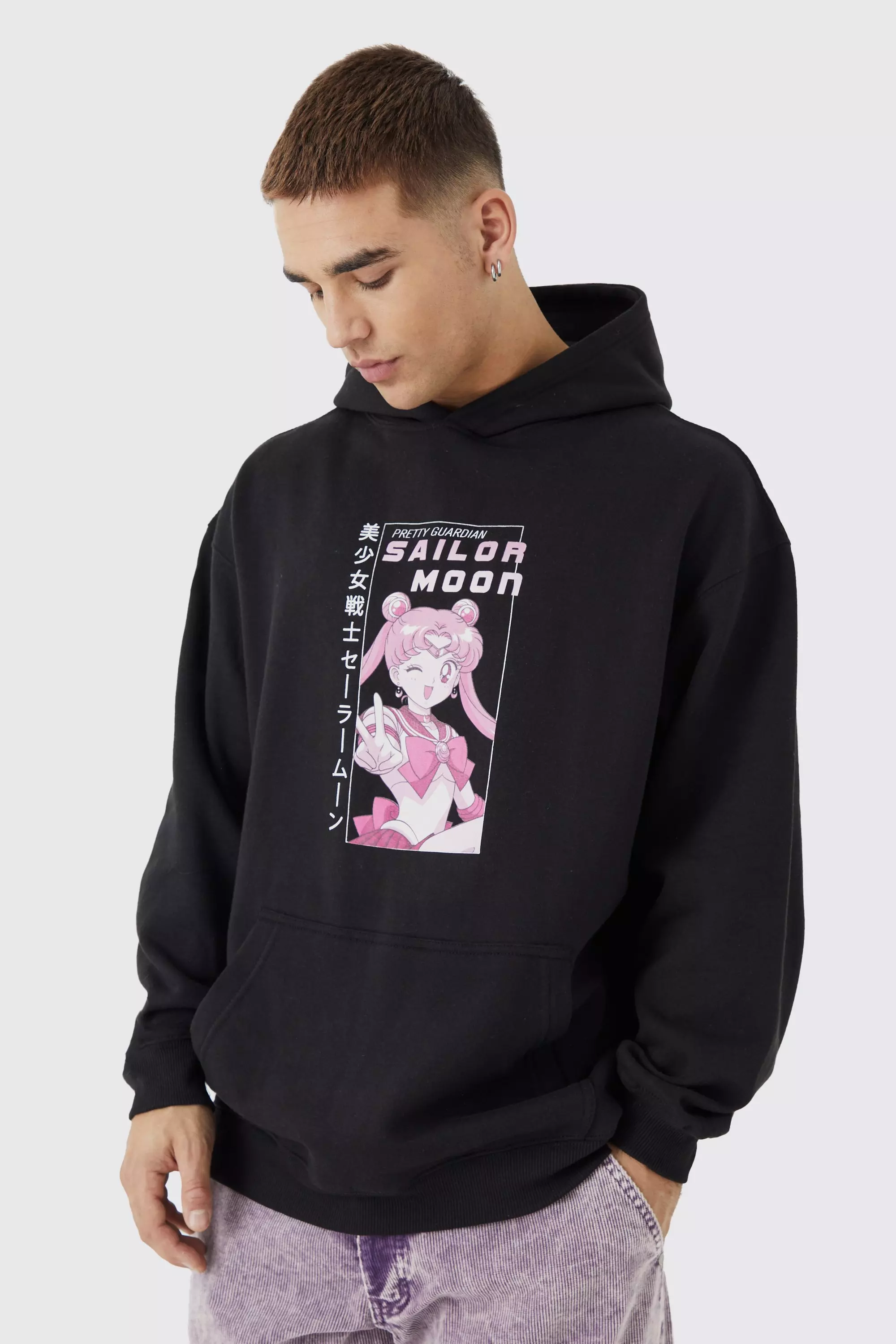 Sweat à capuche oversize à imprimé Sailor Moon, Black autre image