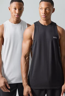 Man Active X Andrei Gym Racer Tank 2 Pack Black