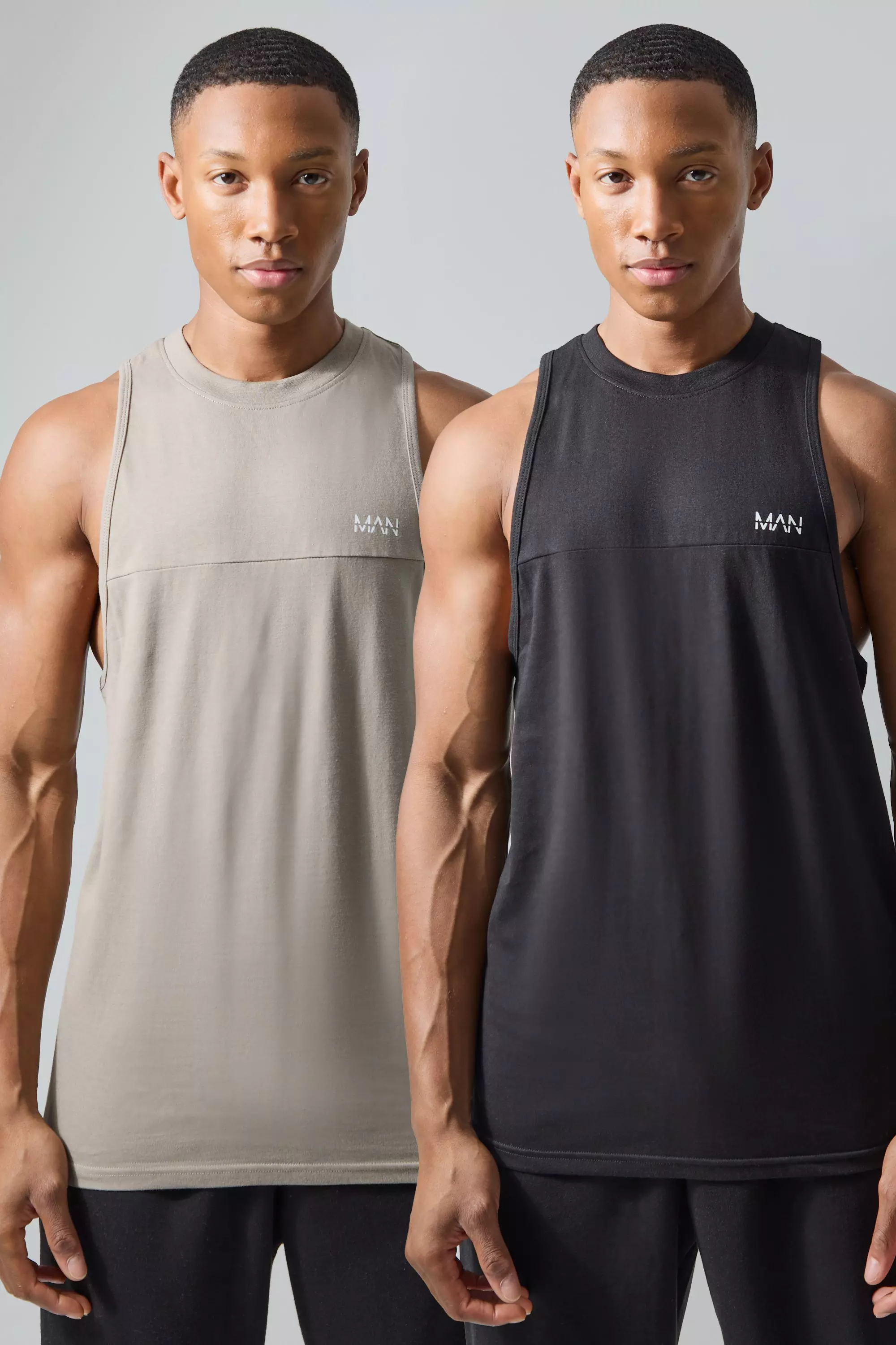 Man Active X Andrei Gym Racer Tank 2 Pack Black