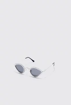 Diamante Oval Sunglasses Silver