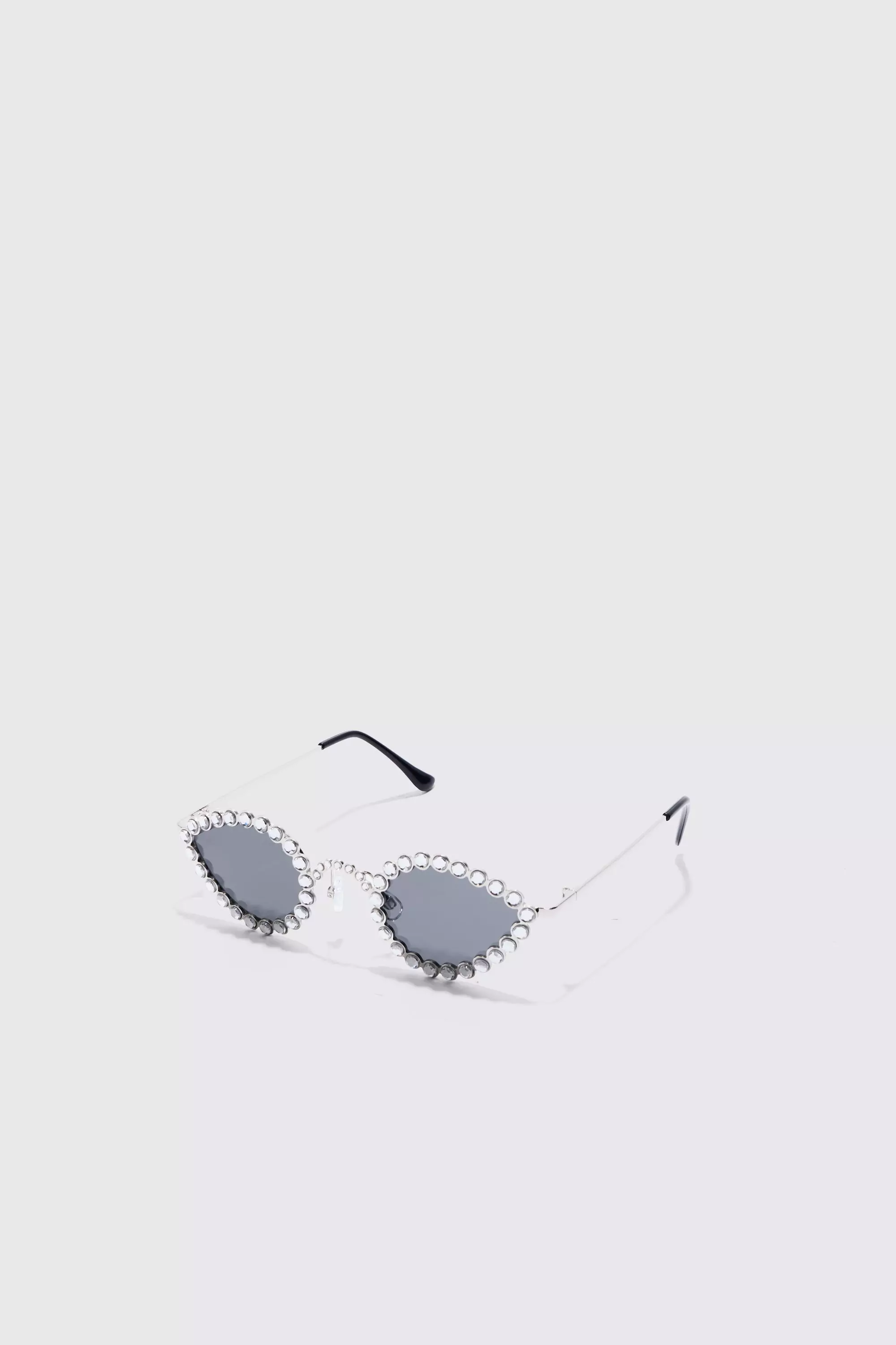 Diamante Oval Sunglasses Silver