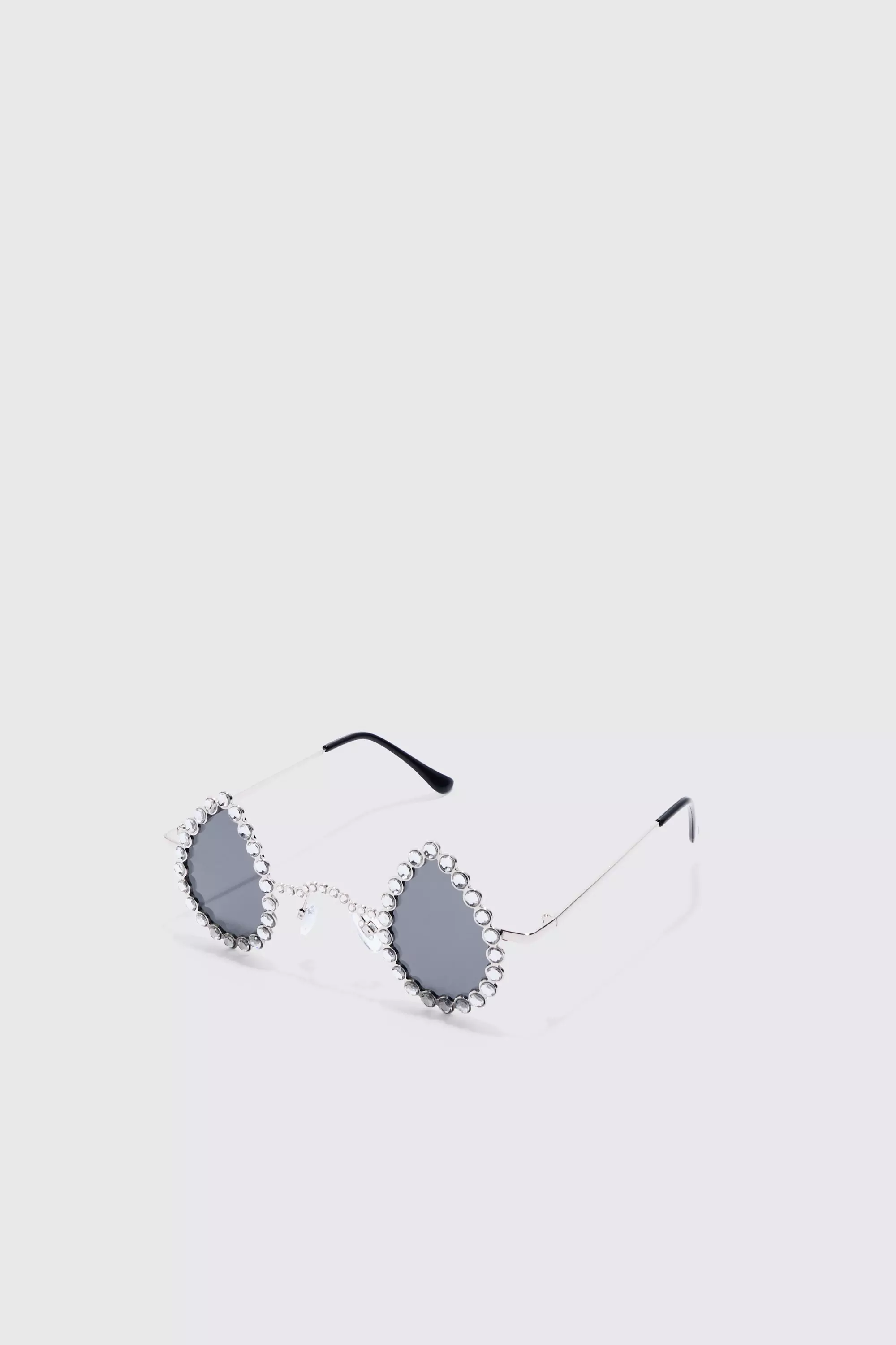 Diamante Tear Drop Sunglasses Silver